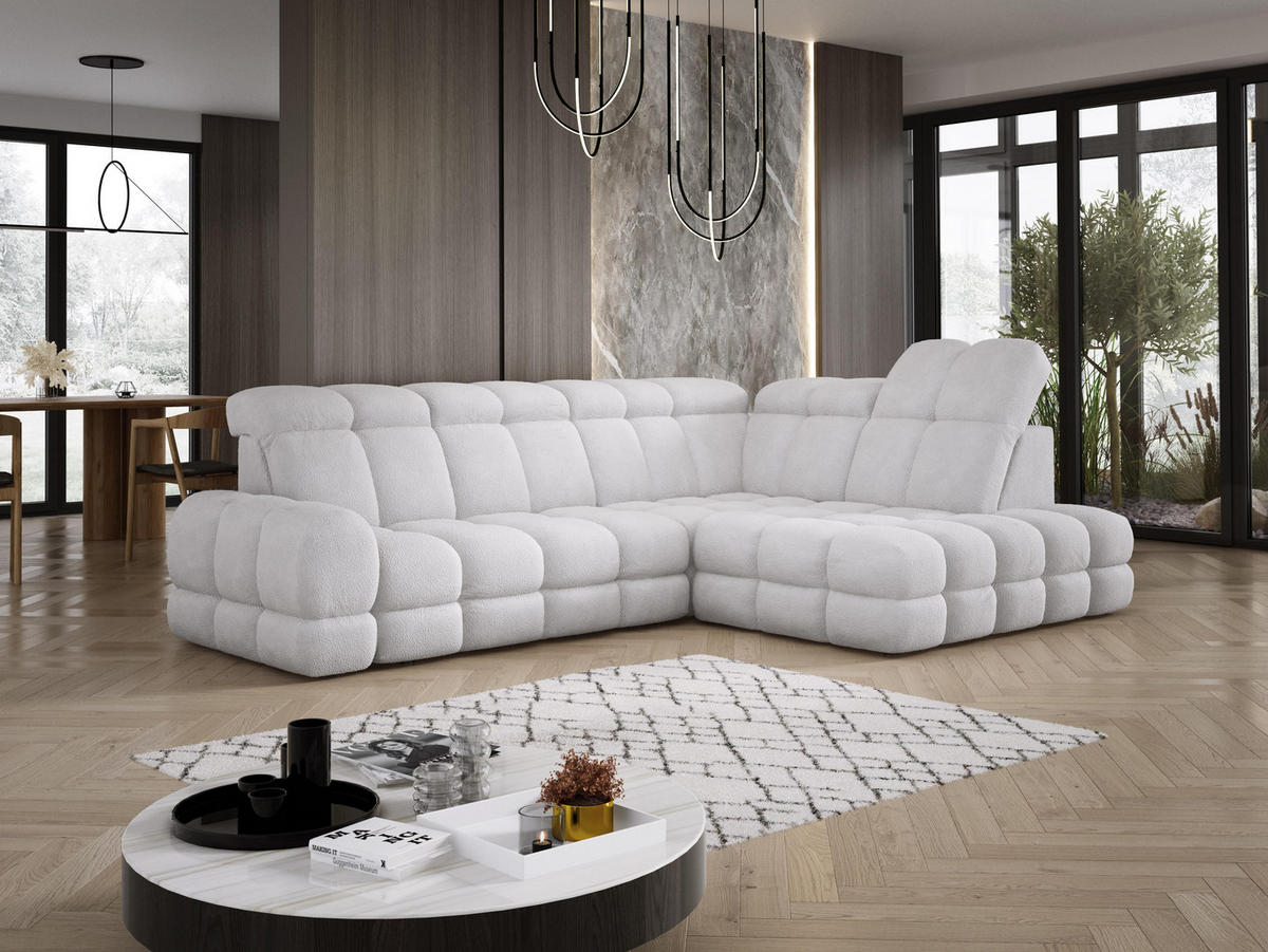 ECKSOFA TOLLO Anthology-stoff L-form 302x217x105 cm silber - Weiß, Holz/Textil (217/302cm) - DomoHome