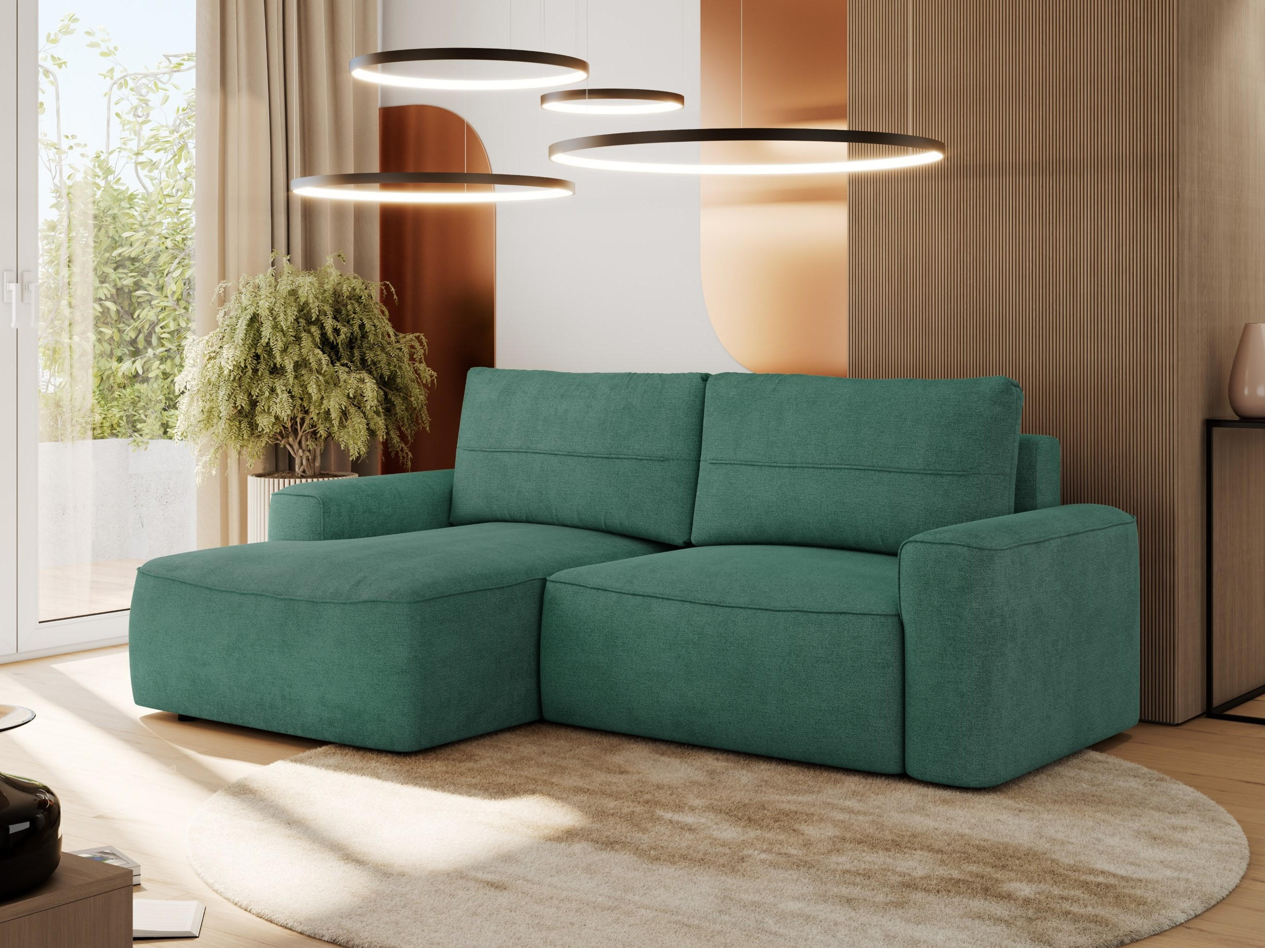 ECKSOFA BELLUNO L Grün Strukture - Links - Schwarz/Grün, Textil (144/233cm) - MKS