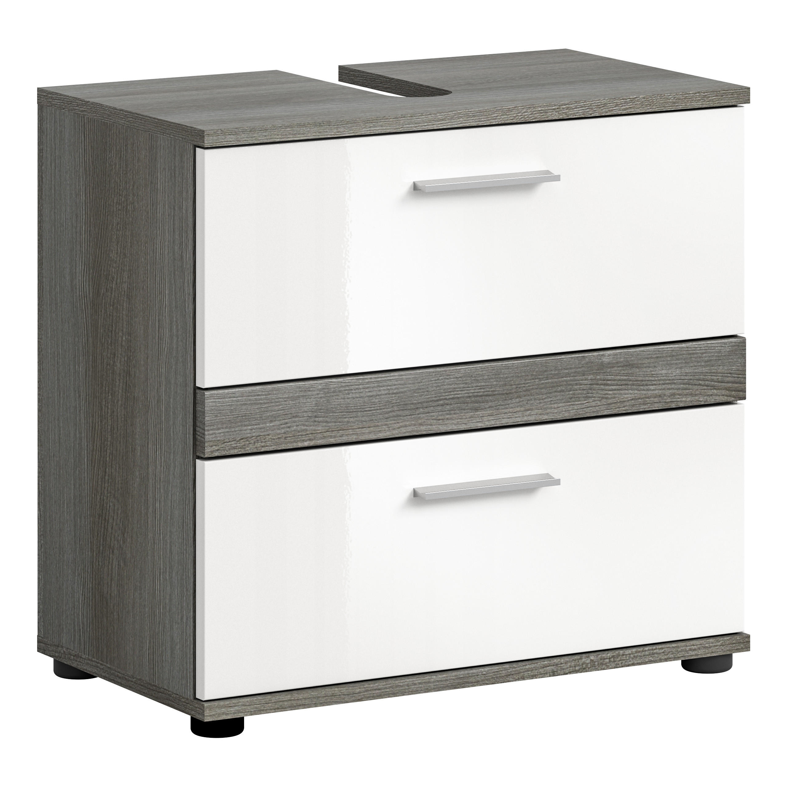 WASCHBECKENUNTERSCHRANK Blake Bad in Rauchsilber Nb. und weiß hochglanz B/H/T: 60x57x34 cm - Silberfarben, Holz (60/57/34cm)