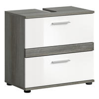 WASCHBECKENUNTERSCHRANK Blake Bad in Rauchsilber Nb. und weiß hochglanz B/H/T: 60x57x34 cm - Silberfarben, Holz (60/57/34cm)