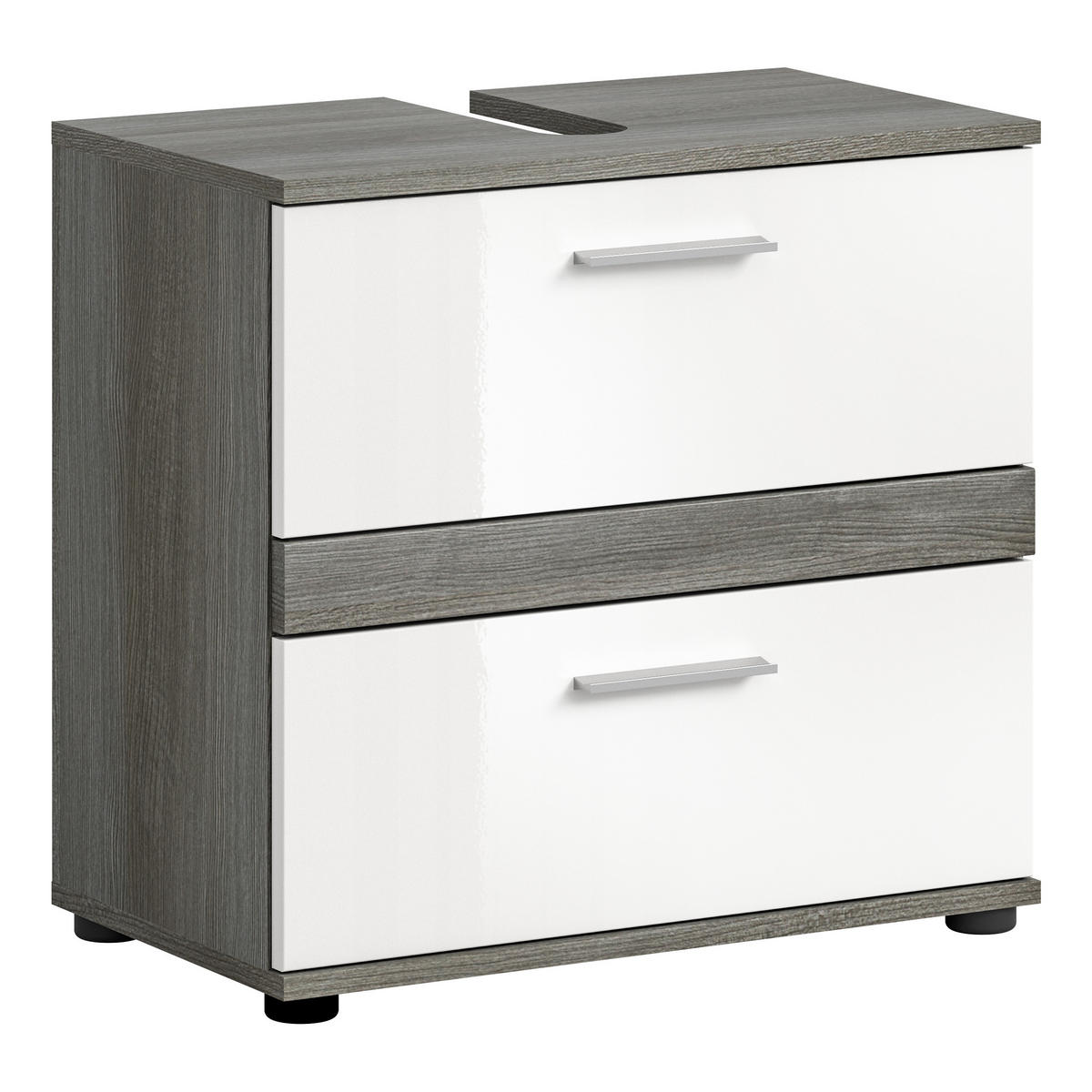 WASCHBECKENUNTERSCHRANK Blake Bad in Rauchsilber Nb. und weiß hochglanz B/H/T: 60x57x34 cm - Silberfarben, Holz (60/57/34cm)