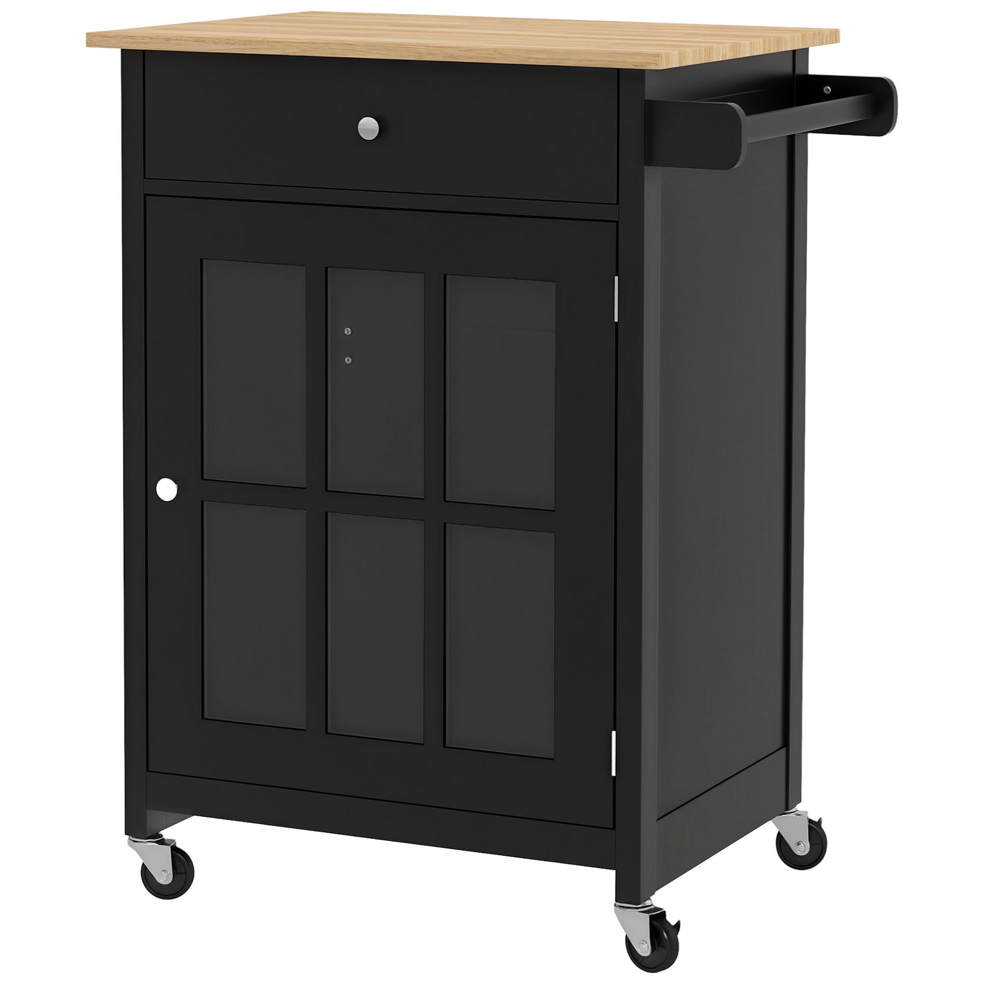KÜCHENWAGEN, Wagen mit Schublade und Handtuchhalter, 67 x 48 x 86,5 cm, Schwarz Eiche - Multicolor, Metall (67/86.5/48cm) - FORIOUS