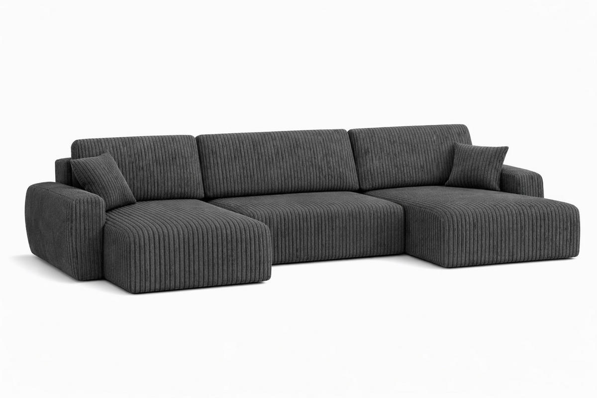 ECKSOFA Mit Schlaffunktion Und Bettkasten U-Form Ariel U, Cordstoff Poso, Grau - Grau, Holz (342/142cm) - Kaiser Möbel