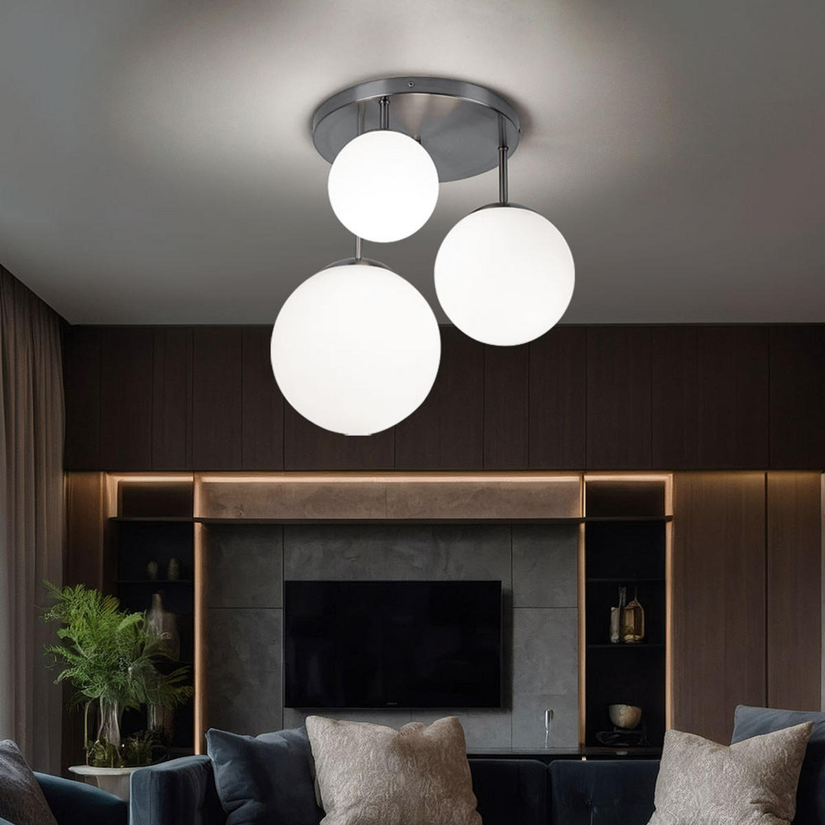 LED DECKENLEUCHTE Joel Silber Metall - Silberfarben, Glas (46.5/46.5/44cm)