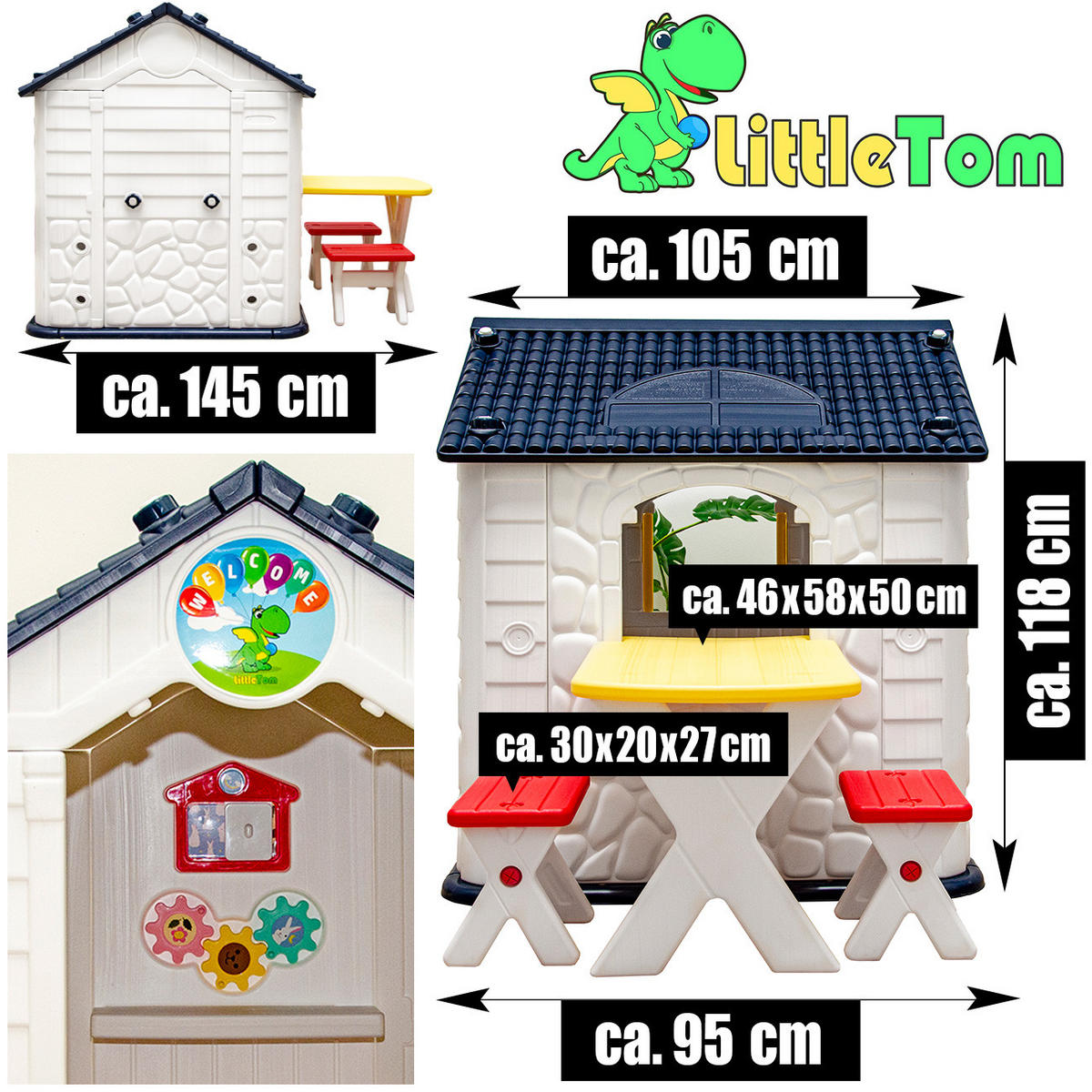 SPIELHAUS mit Tisch 95/104/118 cm, Weiß - Weiß, Kunststoff (95/118/104cm) - Littletom