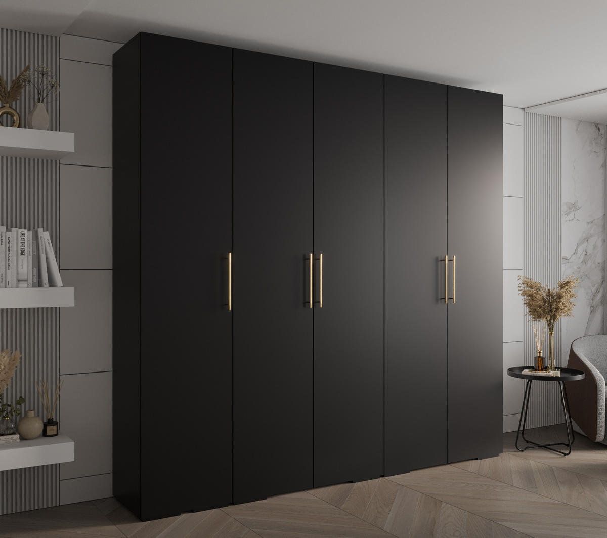 DREHTÜRENSCHRANK 236.7/250/47 5-türig - Goldfarben/Schwarz, Holz/Metall (250/236.7/47cm) - Abiks Möbel