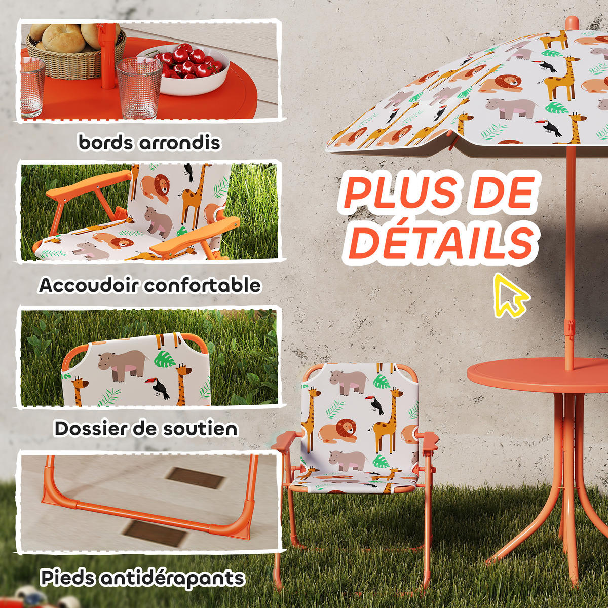 KINDERSITZGRUPPE DE-17559 Tiermotiv mit Sonnenschirm Orange - Orange, Kunststoff (49.5/50/49.5cm) - ComfortXL