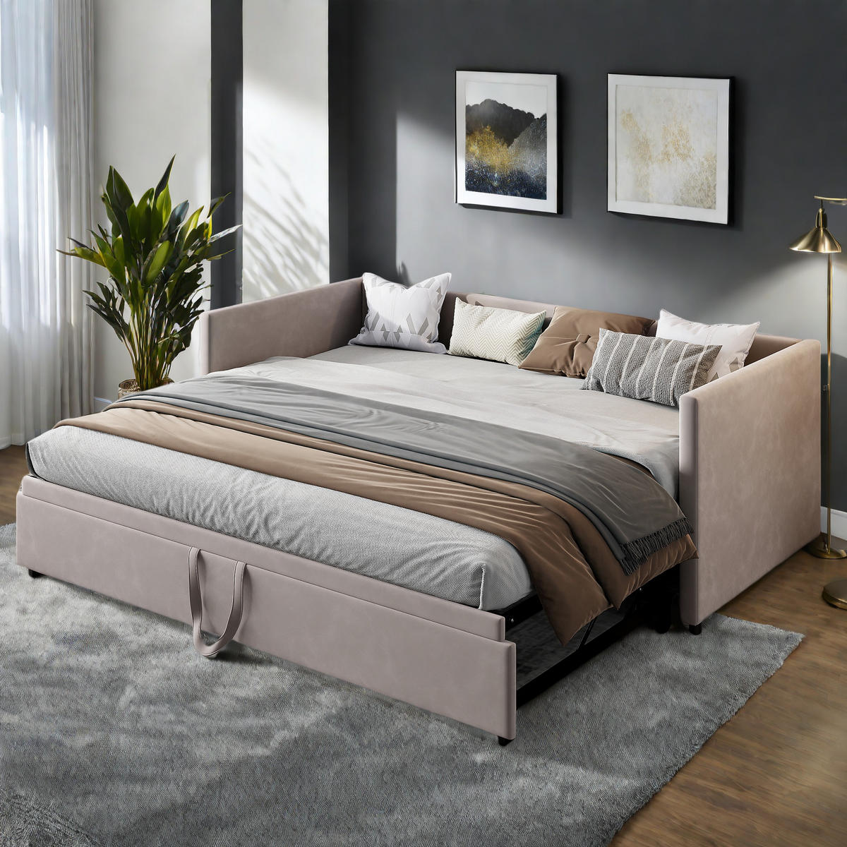 SCHLAFSOFA 90-180x200 cm Grau 2-Sitzer ausklappbar - Grau, Metall (180/200cm) - SHOPENTRA