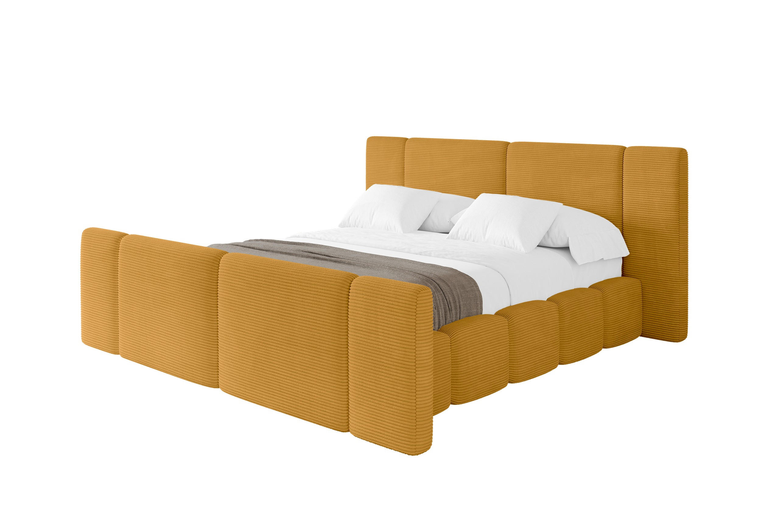 POLSTERBETT mit Bettkasten, Fußteil und Lattenrost, Bett mit Matratze H3/H4 - NILO-Z 200x200 Senfgelb - Currygelb, Holzwerkstoff/Textil (200/200cm) - ALTDECOR