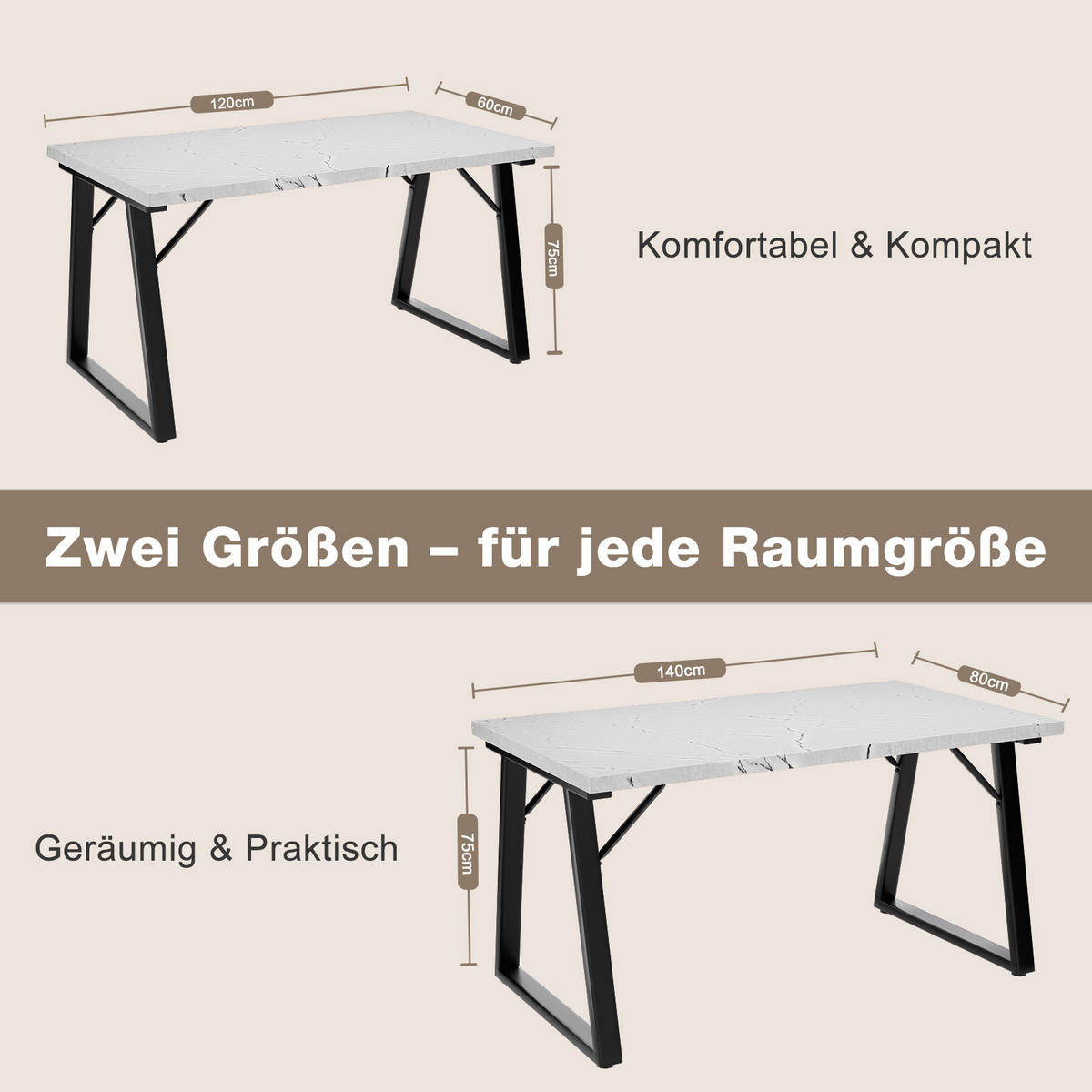 ESSTISCH in Holz, Metall 140/80/75cm - Schwarz/Weiß, Holzwerkstoff (80/140/75cm) - HOMAVO
