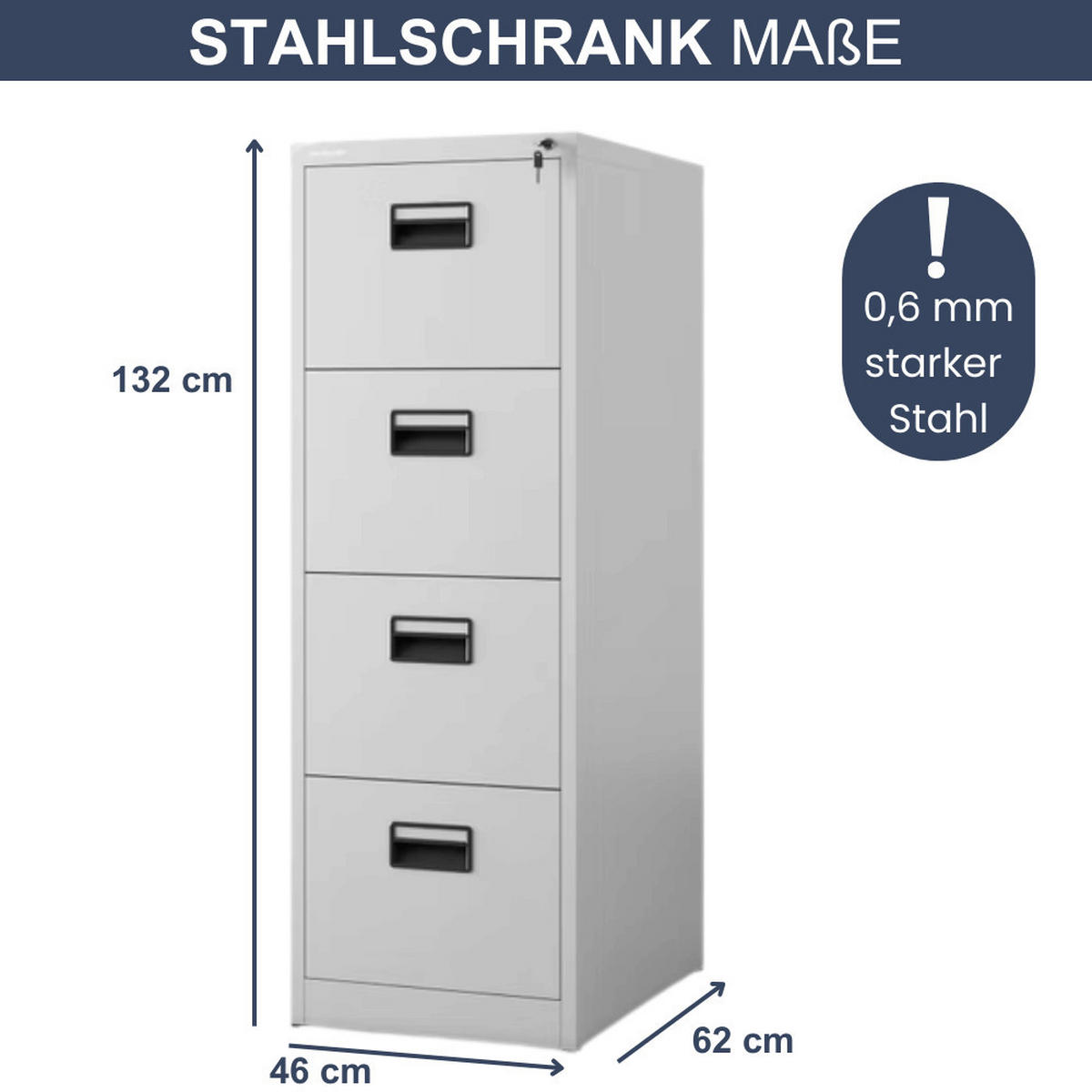 HÄNGEREGISTERSCHRANK abschließbar SARA 4 Schubladen 132x46x62cm Grau - Grau, Metall (46/132/62cm) - Jan Nowak