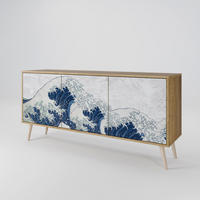 SIDEBOARD THE GREAT WAVE AT KANAGAWA, Eicheneffekt, 164,5x42x77,5 cm, 3 Türen - Eichefarben/Buchefarben, Holzwerkstoff/Buchenholz (164.5/77.5/42cm) - SpaceRebels