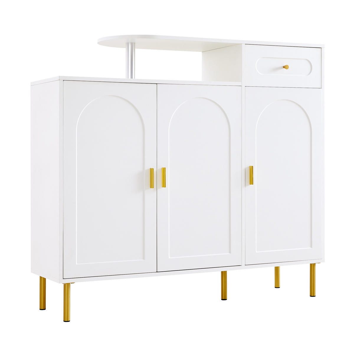 SIDEBOARD mit 3 Türen und 1 Schublade goldenen Akzenten - Weiß, Holzwerkstoff (120/92/35cm) - Urban Meuble
