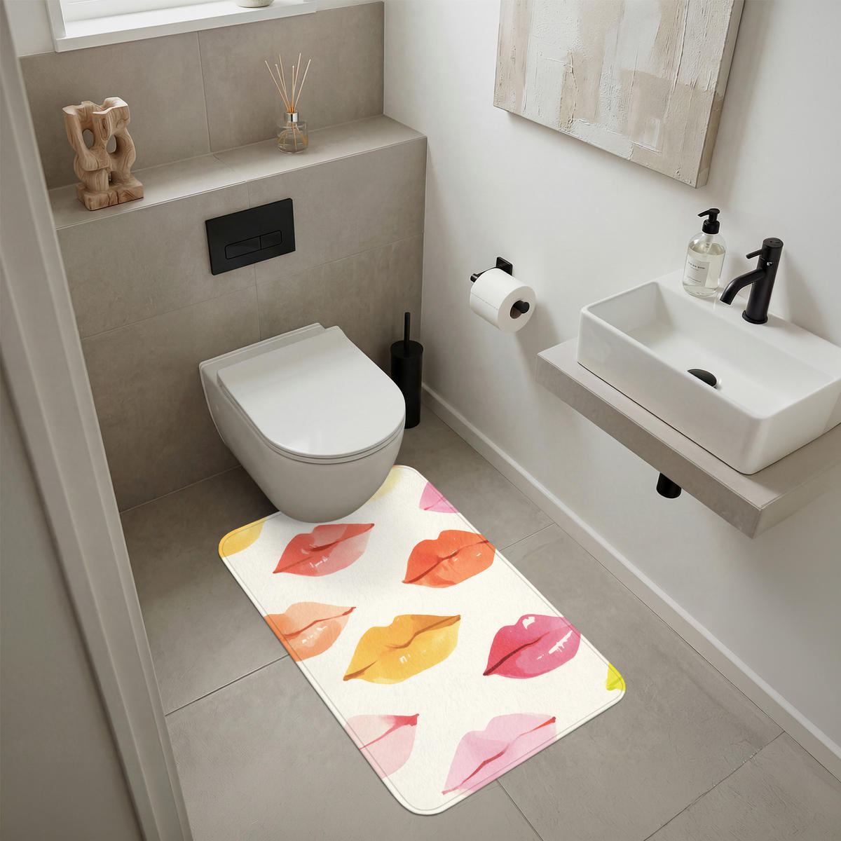KOUPELNOVÁ PŘEDLOŽKA Rty - barevné - lesklé 60x90 cm - růžová, textil/plast (60/90cm) - OnlyWow