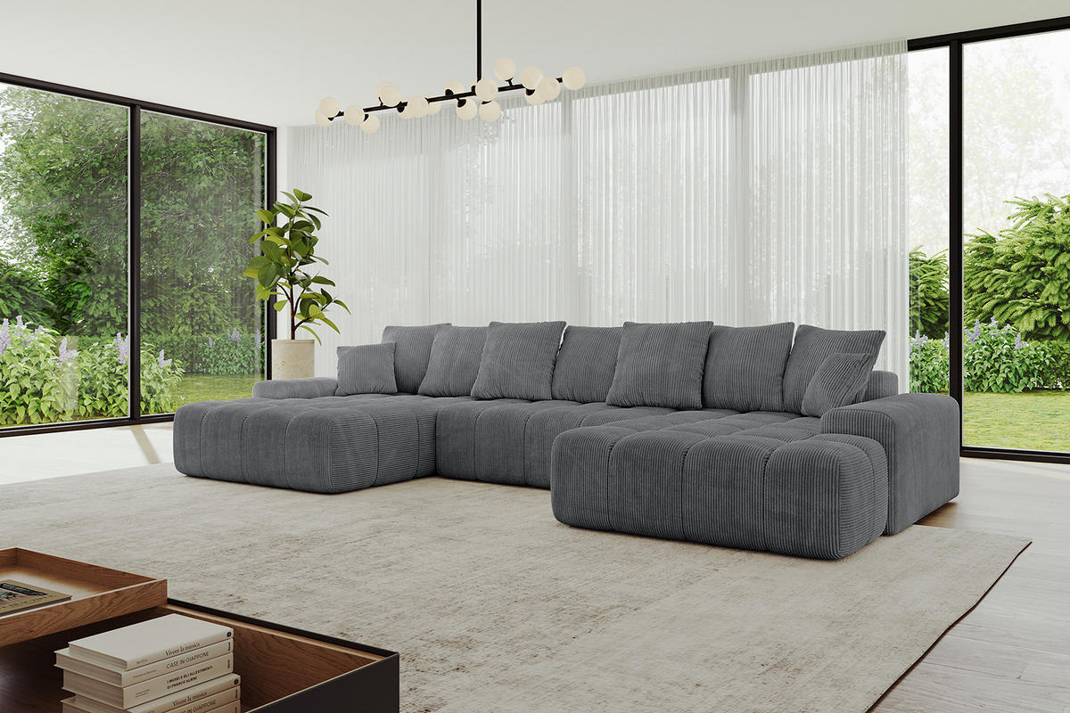 WOHNLANDSCHAFT ENSI-U - 353x164x88 cm Dunkelgrau - Dunkelgrau, Holzwerkstoff/Kunststoff (357/69/164cm) - ALTDECOR