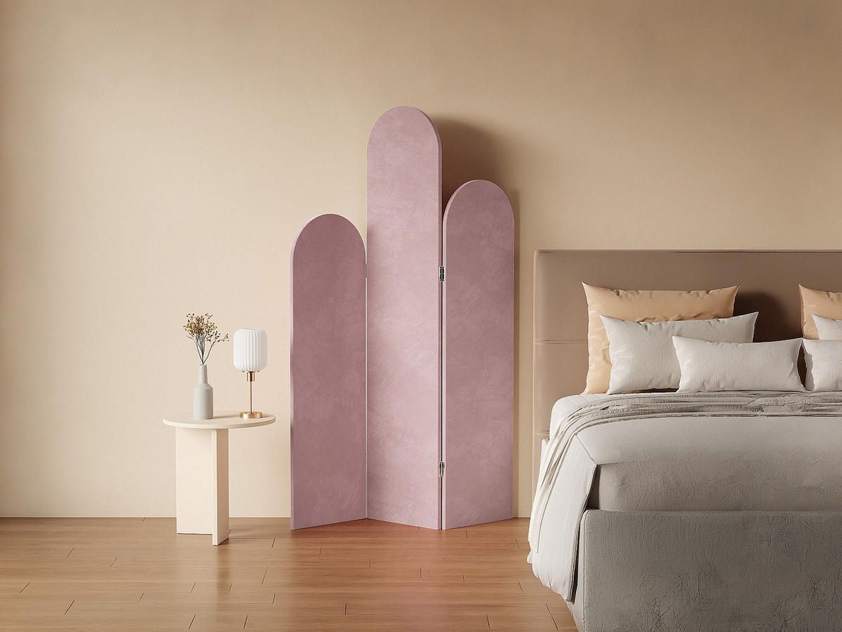 PARAVENT - 120 cmcm x 2 cmcm - Samt - Rosa - CARMIDA - Pink, Textil (120/180/2cm) - Vente-Unique