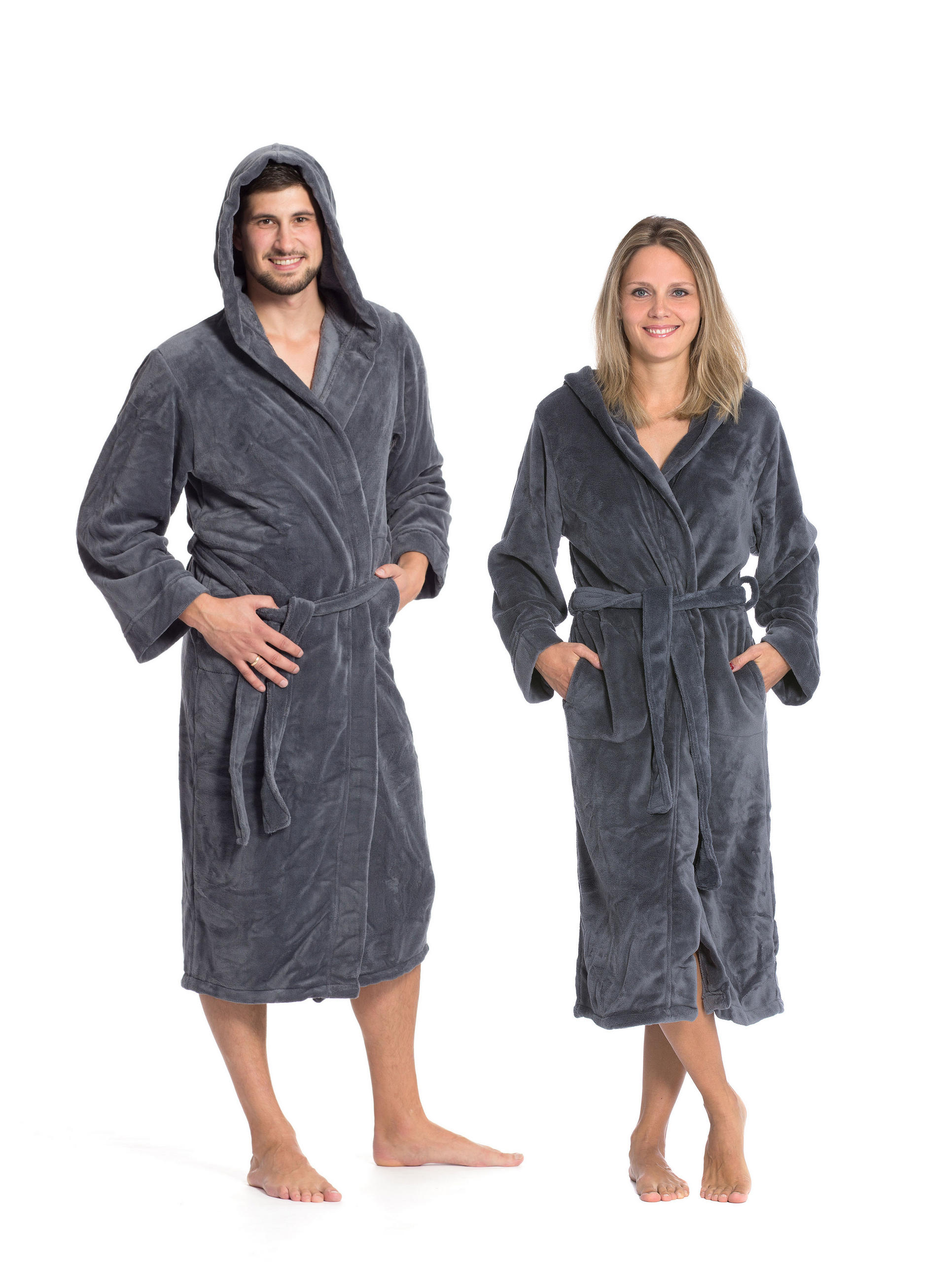BADEMANTEL, M, 100% Polyester, Grau - Graphitfarben, Textil (Mcm) - Zollner