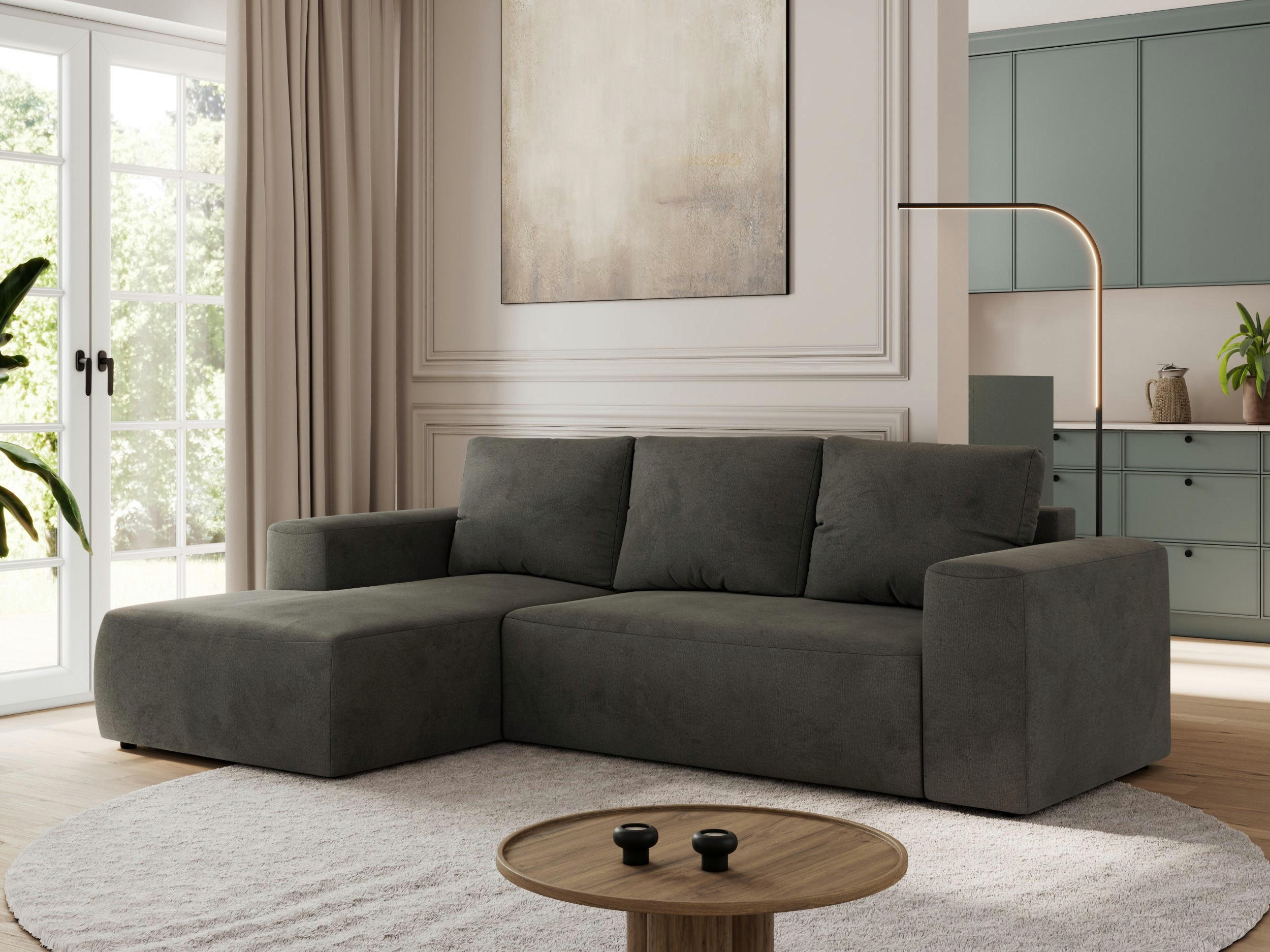ECKSOFA TRENTINO L Dunkelgrau Velvet - Links - Dunkelgrau/Schwarz, Textil (266/164cm) - MKS