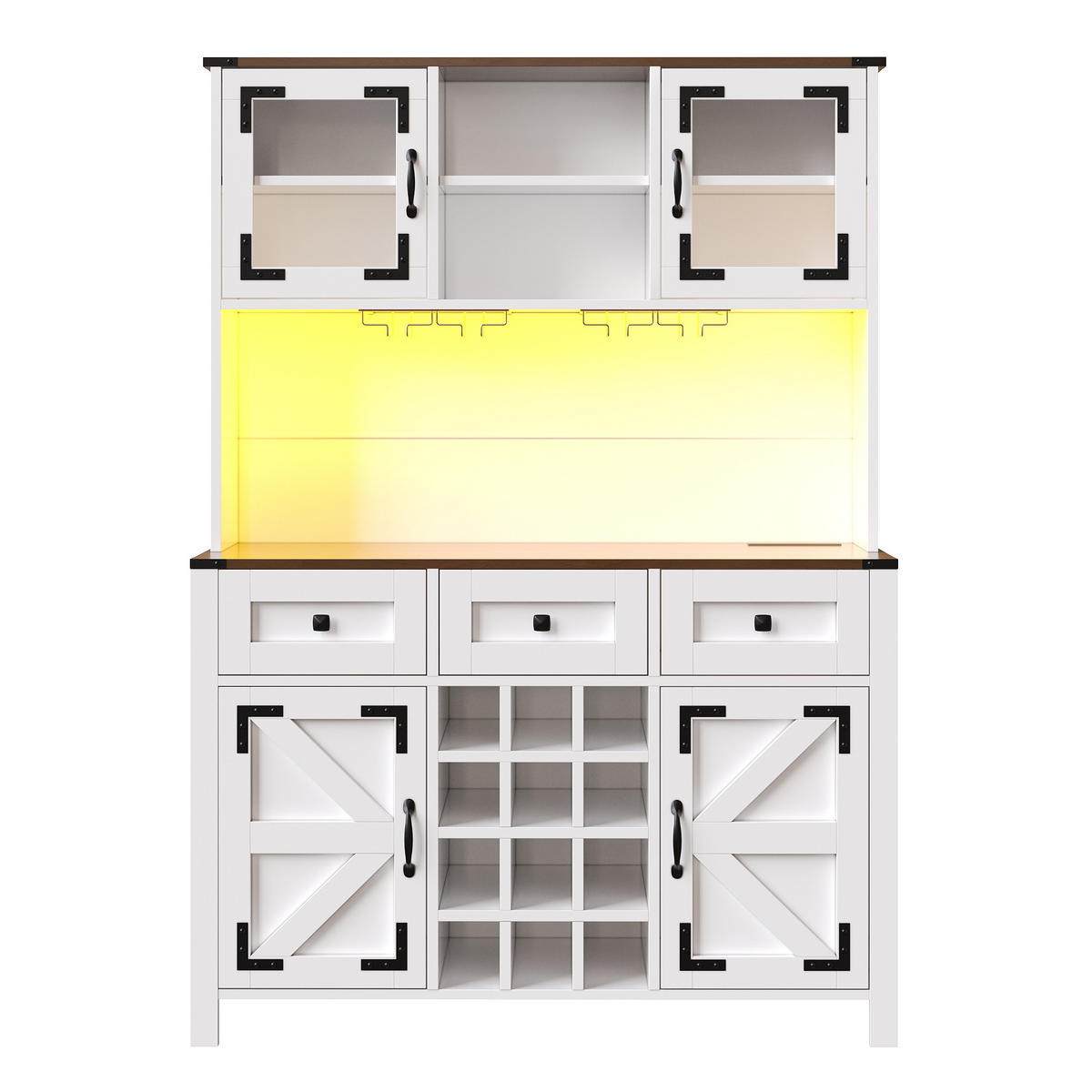 GESCHIRRSCHRANK aus MDF & Glas 120x40x170cm in Weiß mit LED & Steckdosenleiste - Weiß, Holzwerkstoff (120/170/40cm) - Modfu