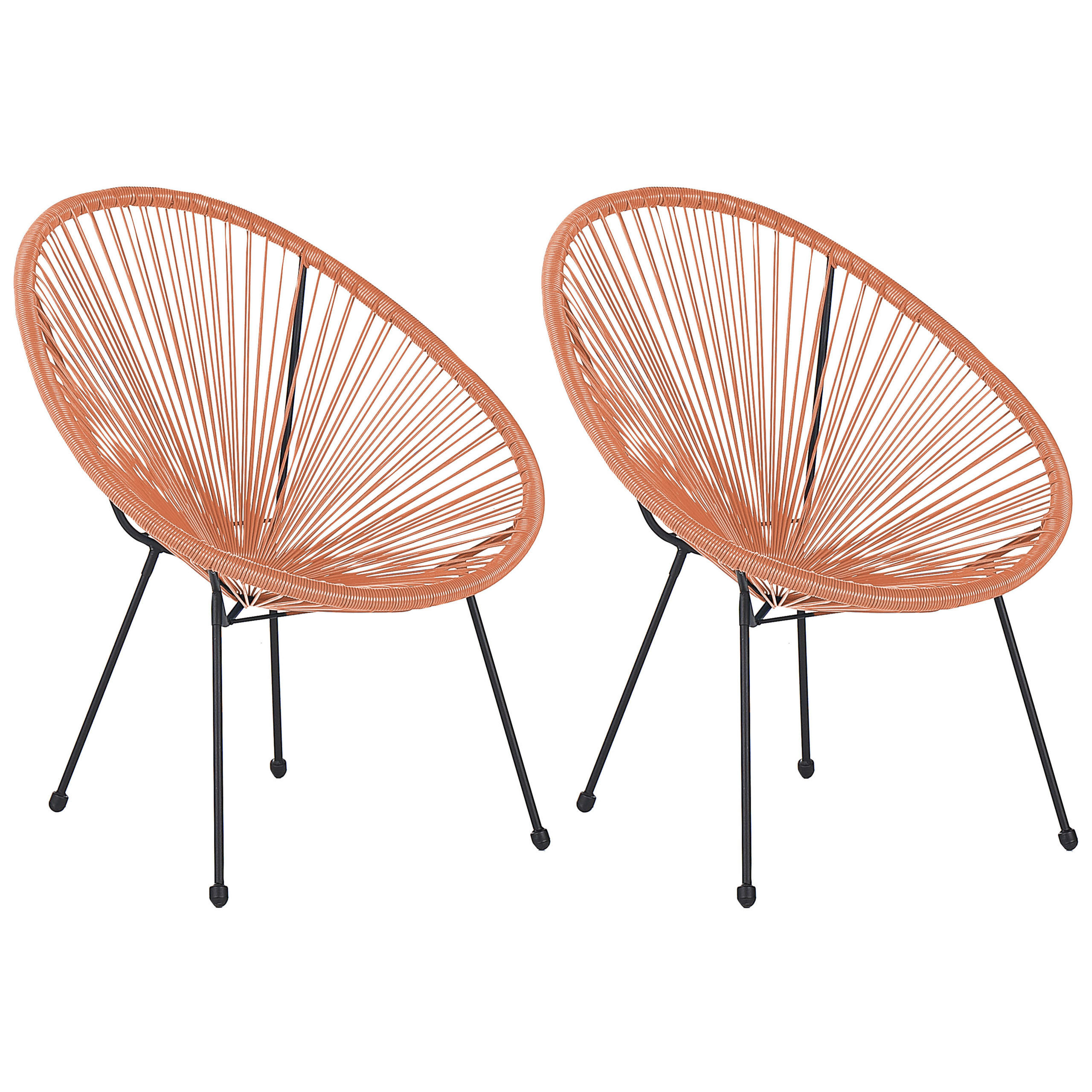 RATTANSTUHL 2er-SET Kunststoff orange 70 cm Acapulco II - Schwarz/Orange, Kunststoff (70/87/90cm) - Beliani
