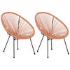 RATTANSTUHL 2er-SET Kunststoff orange 70 cm Acapulco II - Schwarz/Orange, Kunststoff (70/87/90cm) - Beliani