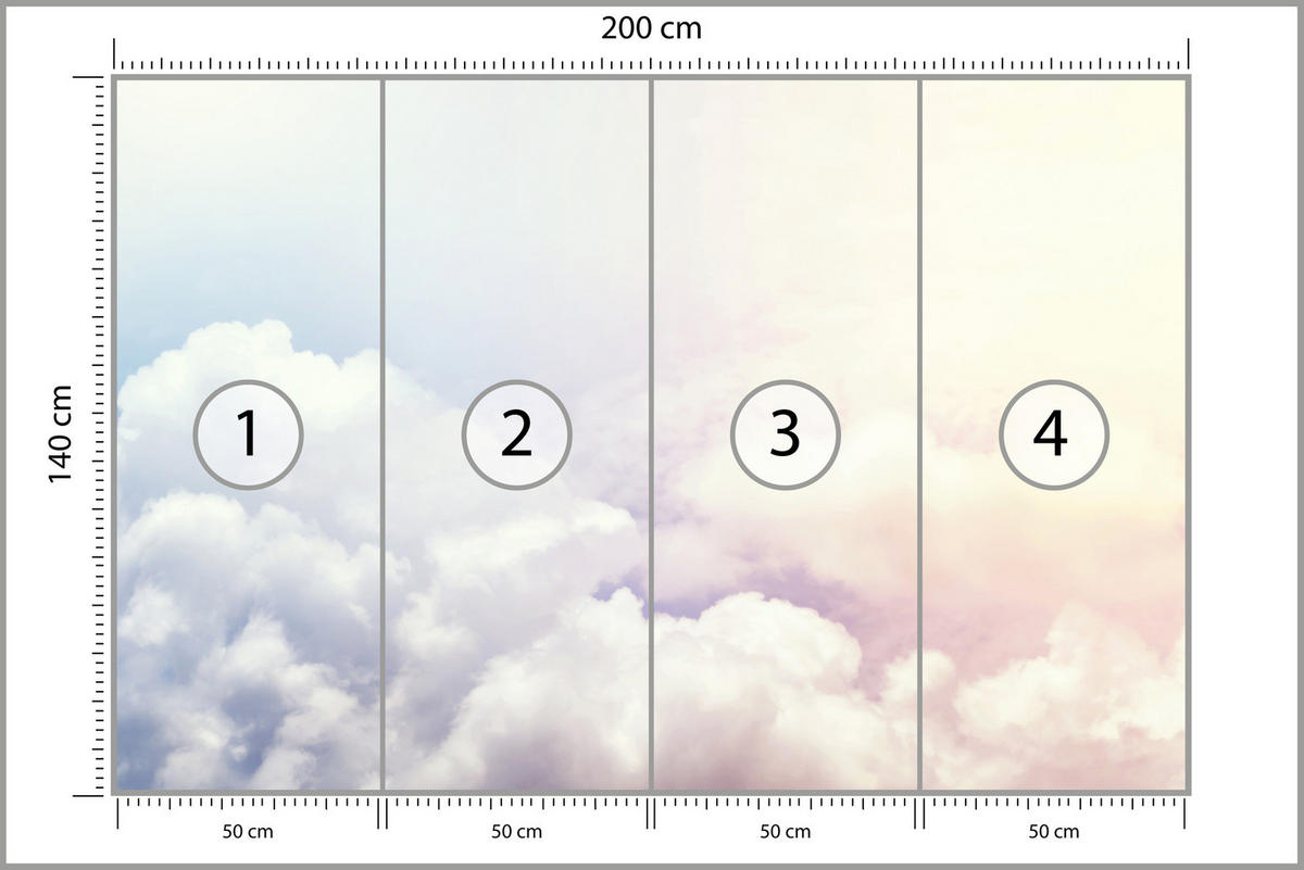 FOTOTAPETE für Schlafzimmer Blau Rosa Himmel Wolken 200x140 - Blau/Beige, Papier (200/140cm) - Muralo