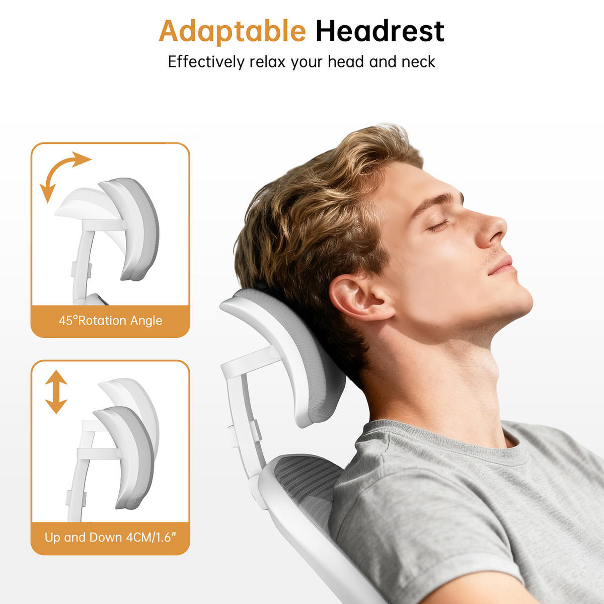BÜROSTUHL ergonomisch Weiß-Grau mit Lendenstütze - Grau, Metall (58.5/28.5/61cm) - Rattrix