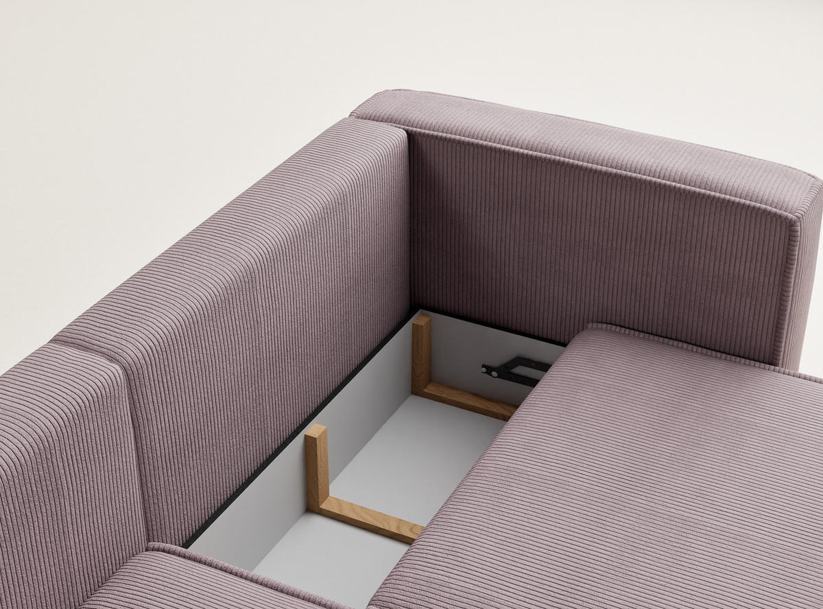 ECKSOFA MIT SCHLAFFUNKTION Velto Lila Samtstoff - Flieder/Schwarz, Holz/Holzwerkstoff (152/250cm) - Maison de Reve