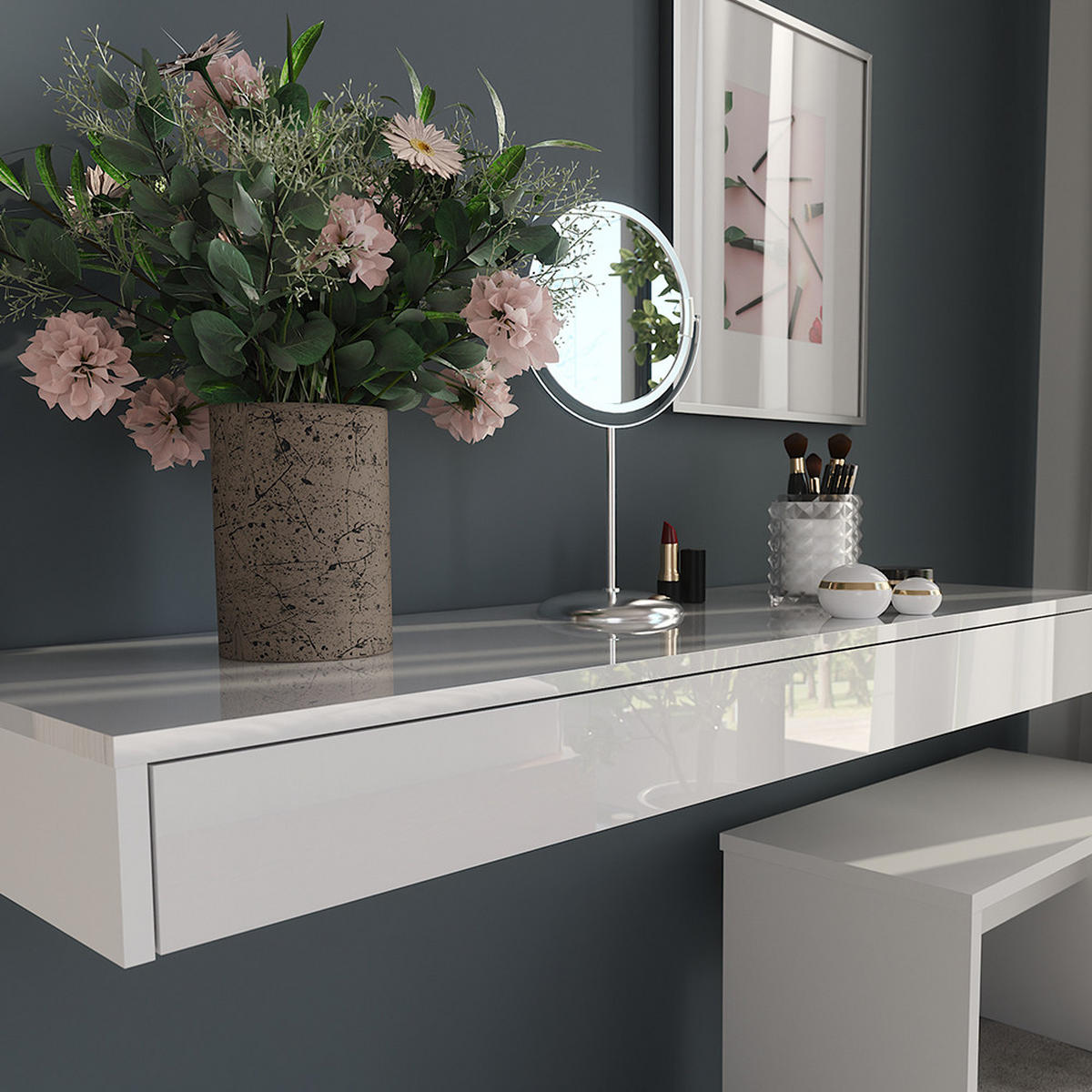 STĚNOVÁ POLICE Sherry Bílá vysoký lesk - vysoce lesklá bílá, kompozitní dřevo (120/12/40.1cm) - Vicco