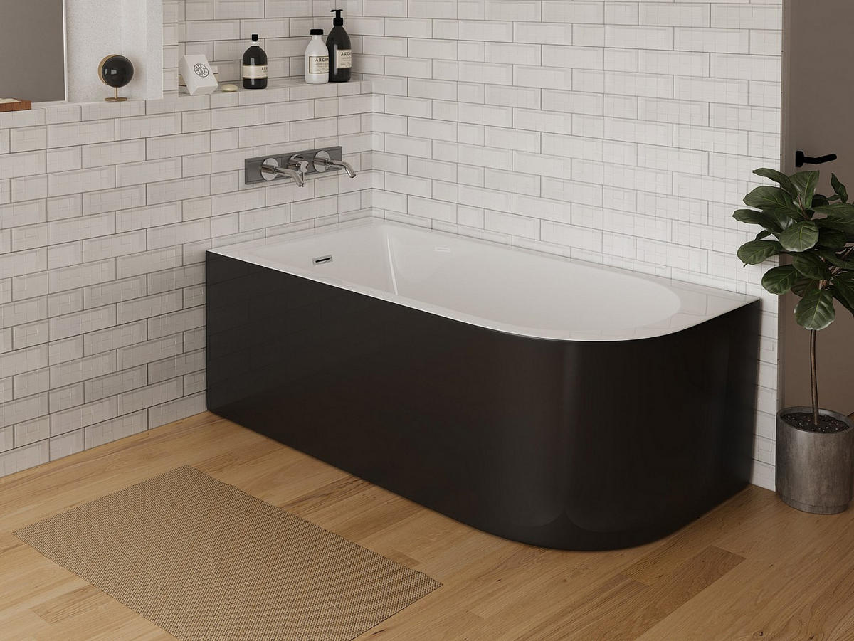 ECKBADEWANNE - 240L - 170 x 75 x 58 cm - Ecke Links - Schwarz matt - AKINA - Schwarz, Kunststoff (170/58/75cm) - Vente-Unique