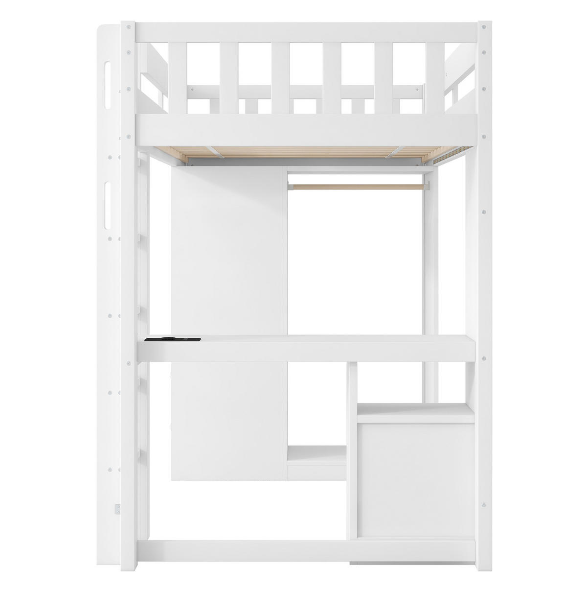 HOCHBETT 90/200 cm weiß aus Massivholz und MDF mit Schreibtisch und LED - Weiß, Holzwerkstoff (90/200cm) - OKWISH