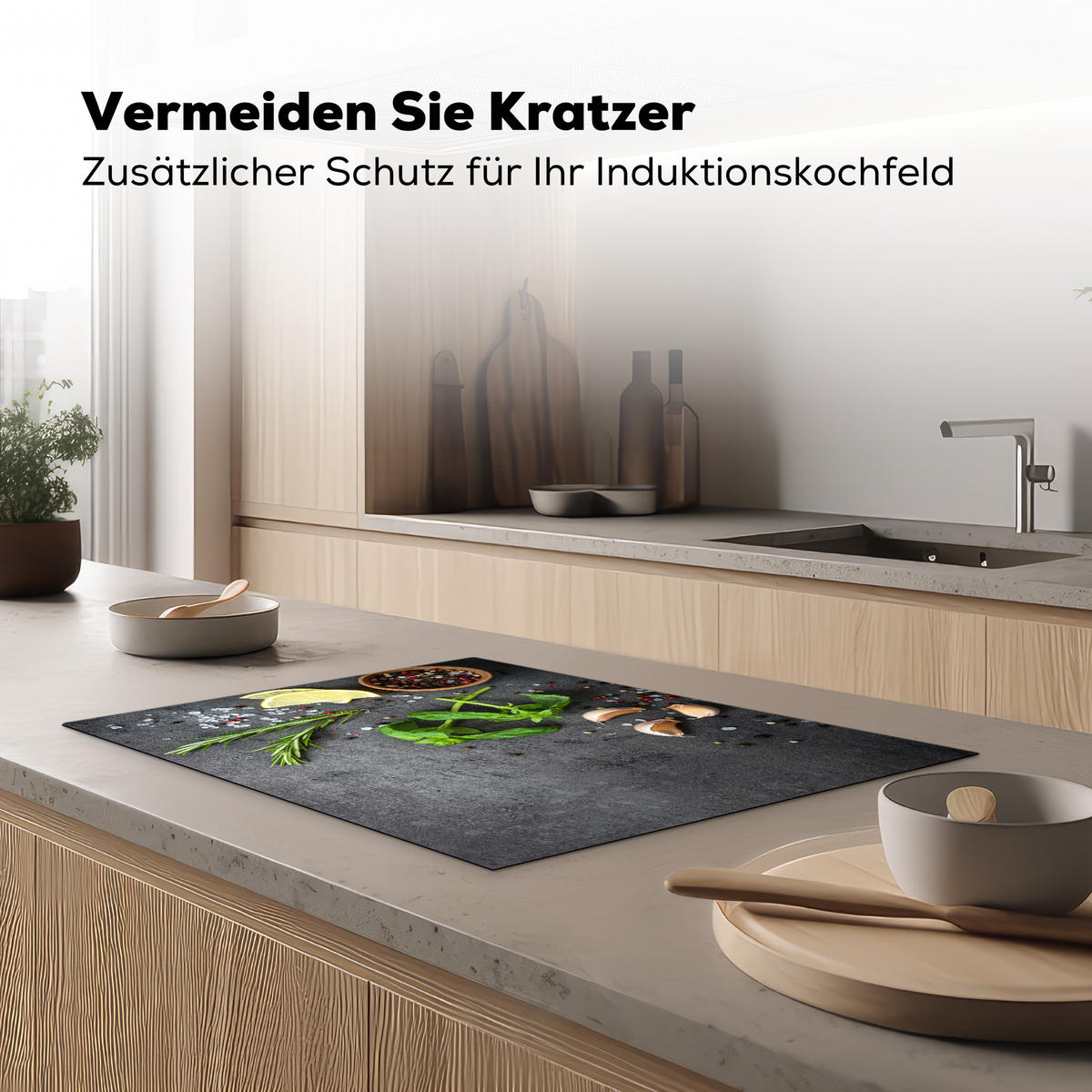 HERDABDECKPLATTE Limette - Kräuter - Gewürze - Grün - Grau - Beton 75x52 cm - Grün, Kunststoff (75/0.2/52cm) - MuchoWow