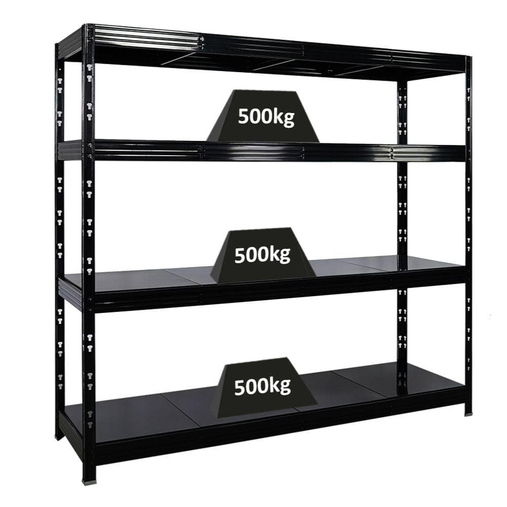 SCHWERLASTREGAL Rhino 180x200x60 cm 4 Stahlplatten-Ebenen Fachlast 500 kg Schwarz - Schwarz, Metall (200/180/60cm) - PROREGAL