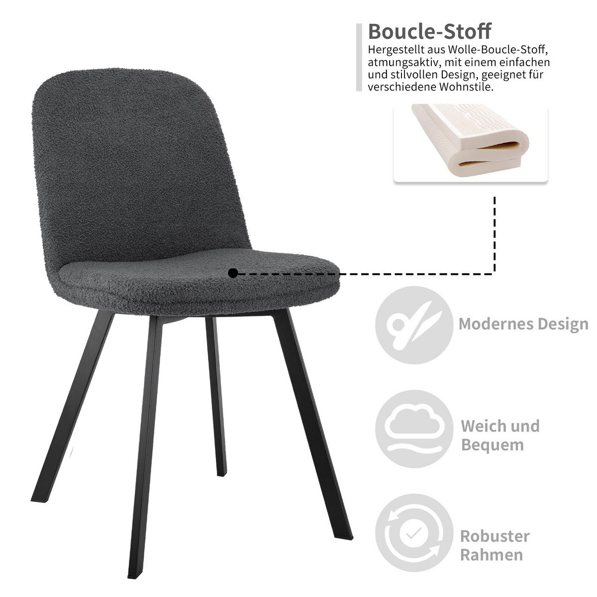 STUHL-SET DE-35957 2 Stück mit Metallgestell Beige - Dunkelgrau, Metall (41/84/44cm) - ComfortXL