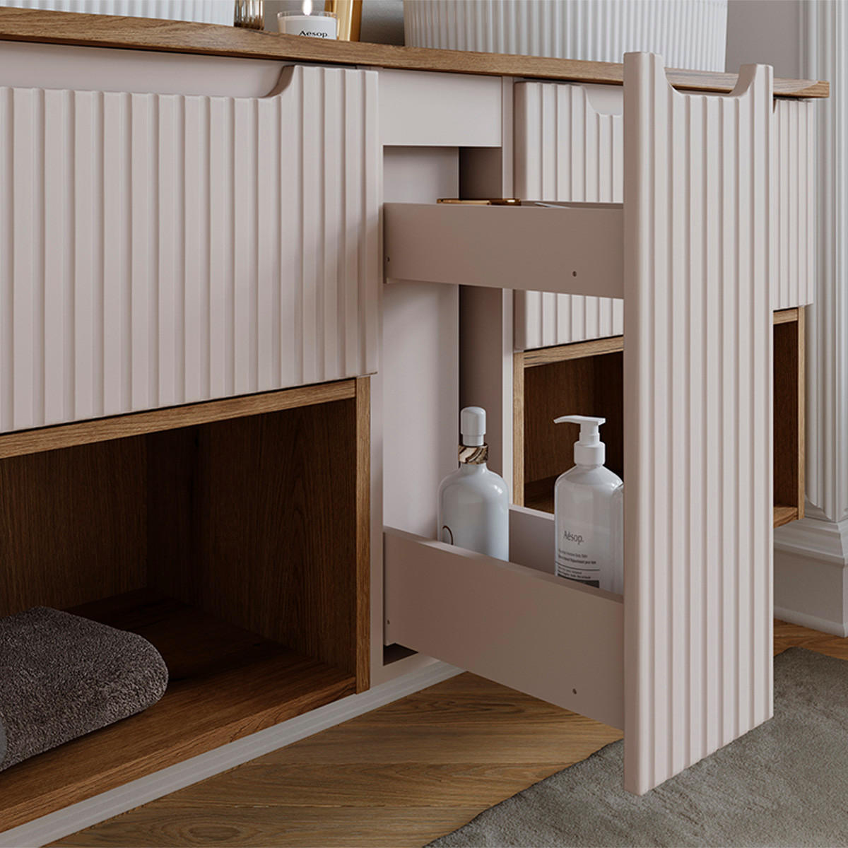 WASCHTISCHUNTERSCHRANK 140.4cm Riva Kaschmir - Beige, Holzwerkstoff (140.4/60/40cm) - Petits-meubles