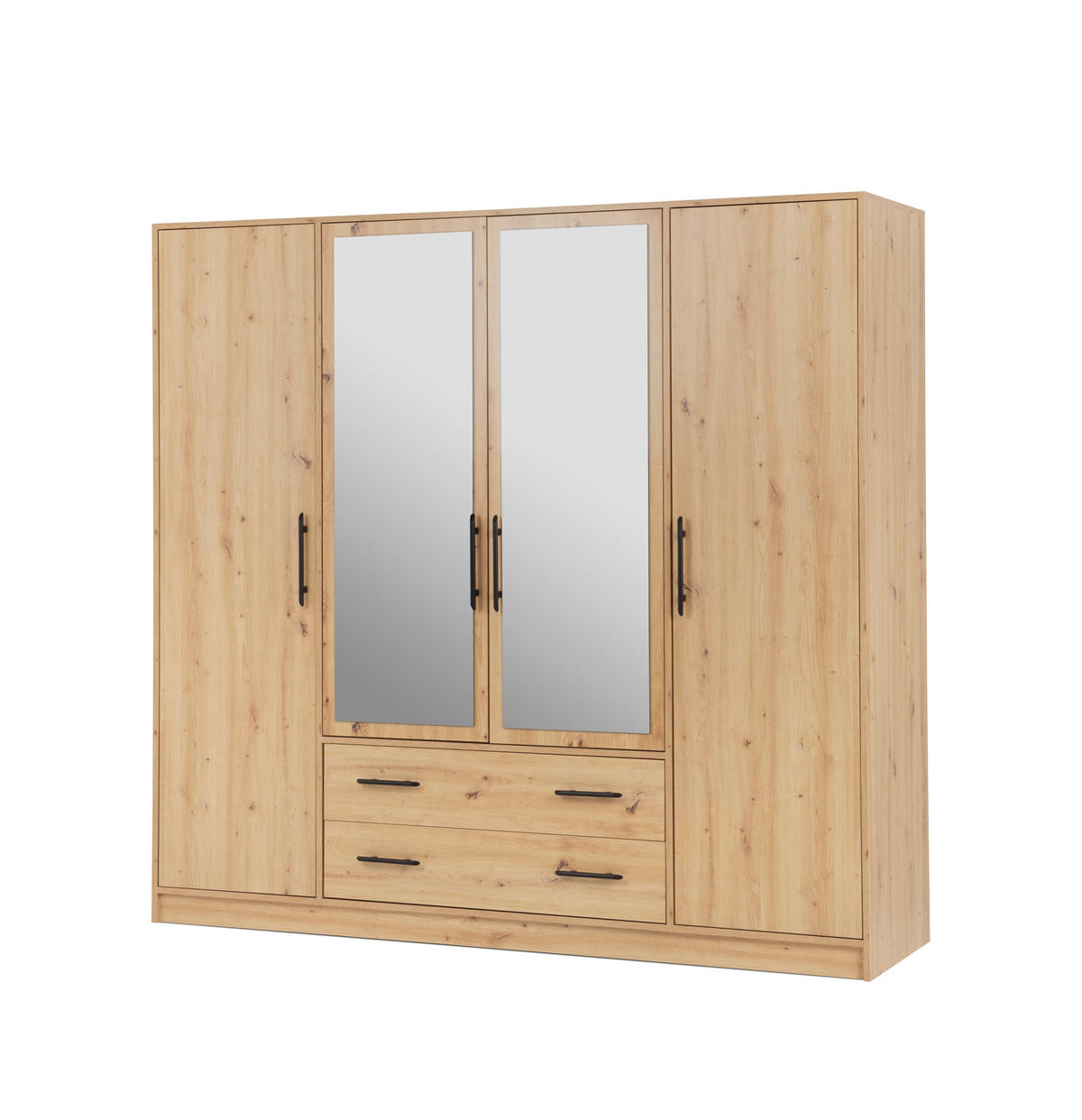 DREHTÜRENSCHRANK VANO 200/190/56cm 4-türig mit Spiegel Eiche Artisan - Eiche Artisan, Holzwerkstoff (200/190/56cm) - MASSENO
