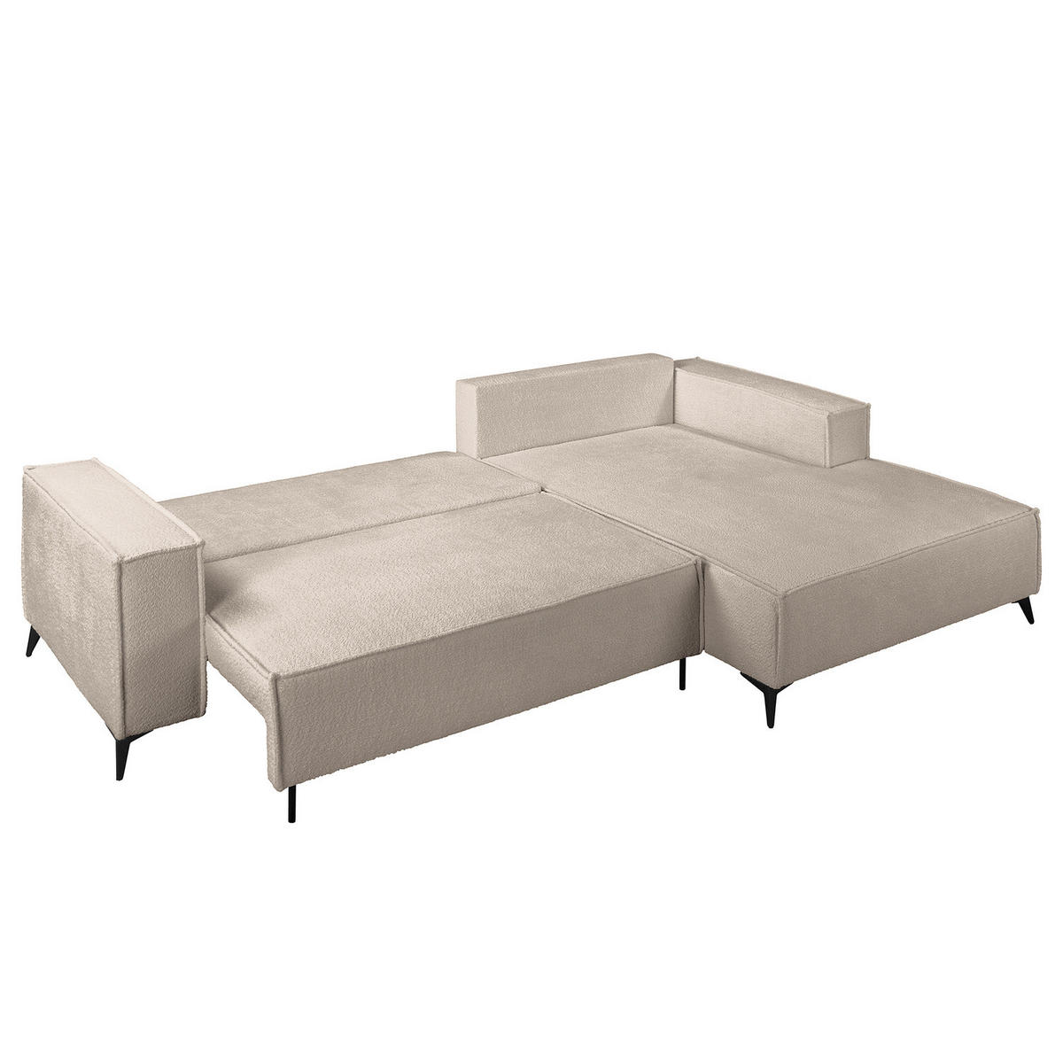 ECKSOFA mit Schlaffunktion - Taupe/Schwarz, Textil (294/185cm) - home24