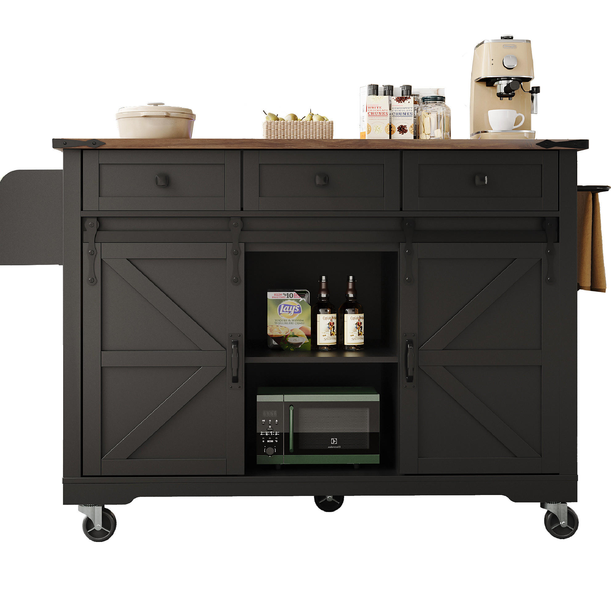 KÜCHENINSEL 140/45/94 cm aus MDF mit ausklappbarer Arbeitsplatte Schwarz - Schwarz, Holzwerkstoff (140/94/73cm) - Modenvie