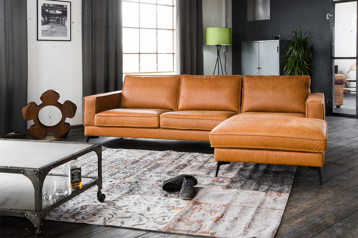 ECKSOFA BLOOM Braun Leder - Dunkelbraun/Schwarz, Leder (276/177cm) - KAWOLA