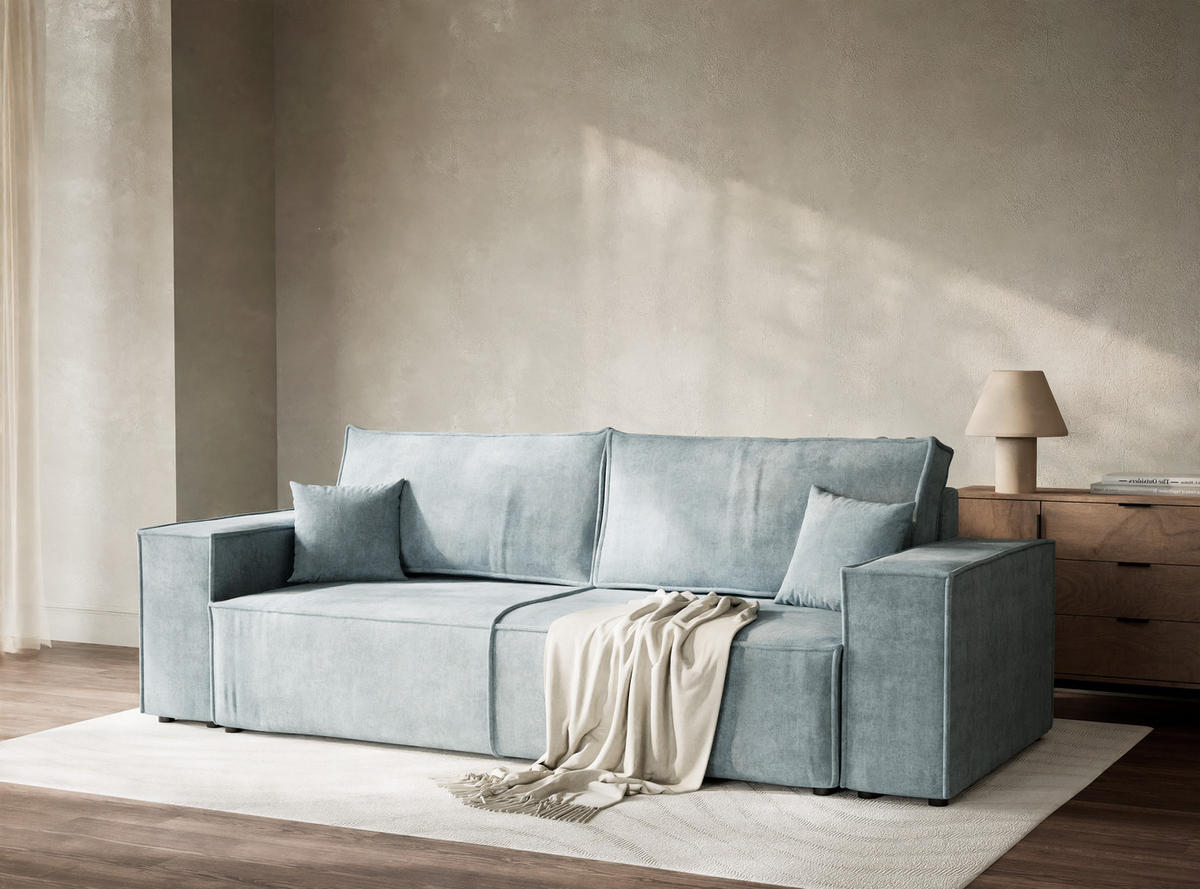 SOFA MIT SCHLAFFUNKTION Milos Hellblau Webstoff - Schwarz/Hellblau, Holz/Holzwerkstoff (255/70/105cm) - Maison de Reve