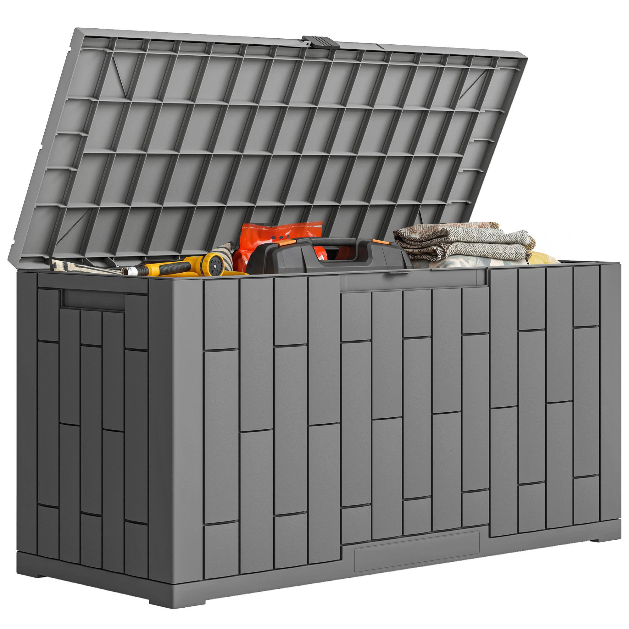 KISSENBOX DE-18688 227 L mit Gasfeder & Holzoptik Grau - Grau, Kunststoff (43/54.5/106.5cm) - ComfortXL
