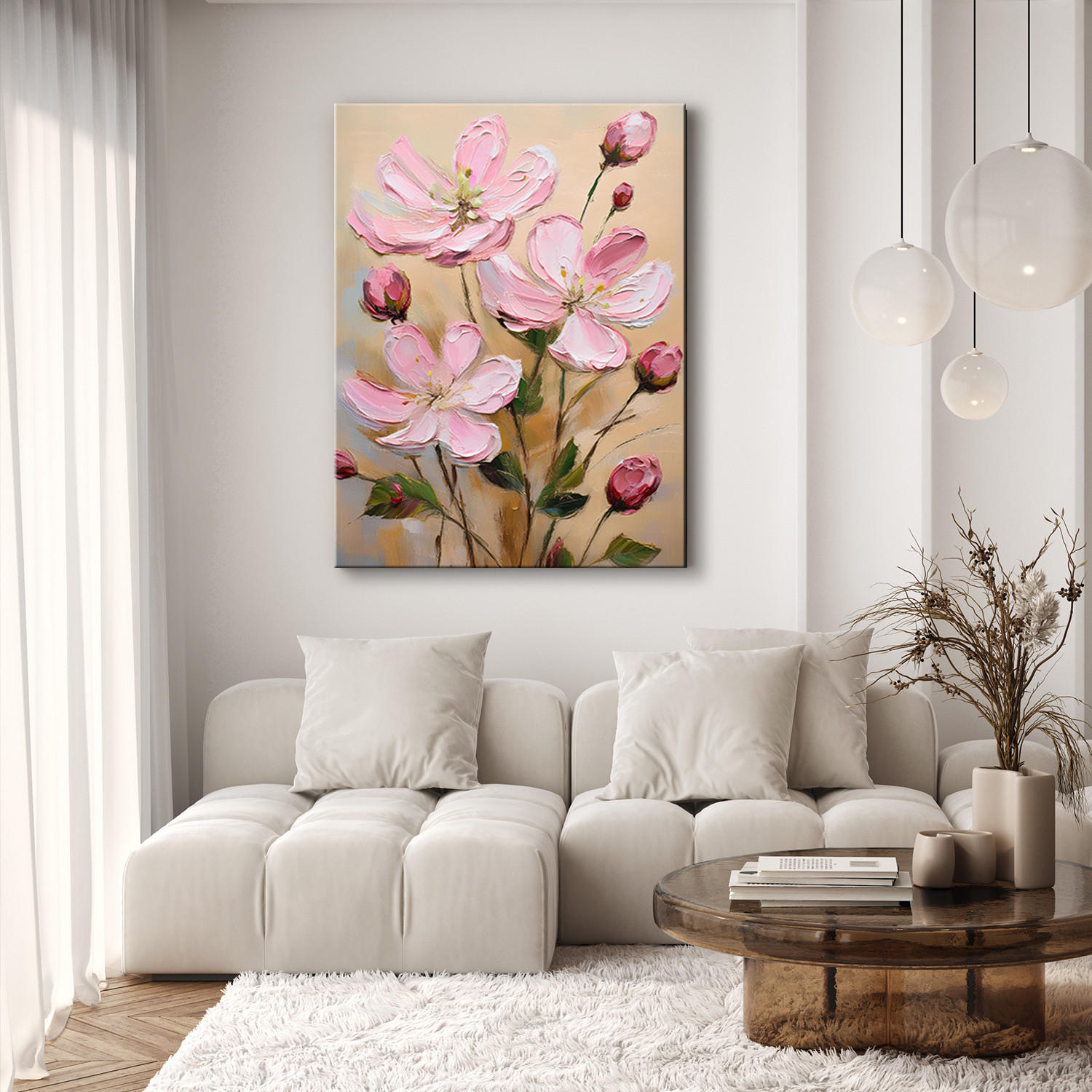 WANDBILD rosa gemalte blumen - Pink, Textil (40/60cm) - Feeby