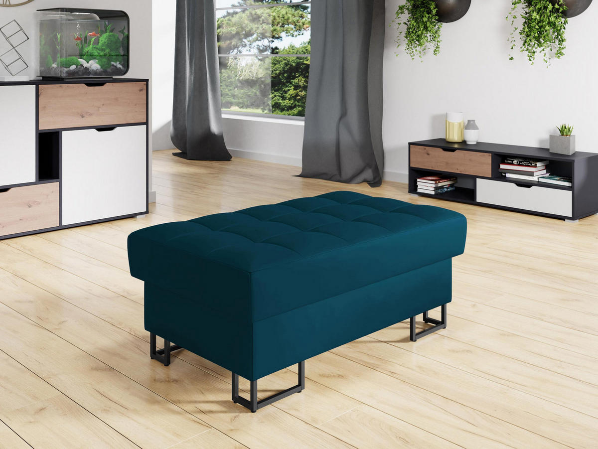 POLSTERHOCKER Laris - Türkis/Schwarz, Holz/Textil (106/44/67cm) - MIRJAN24