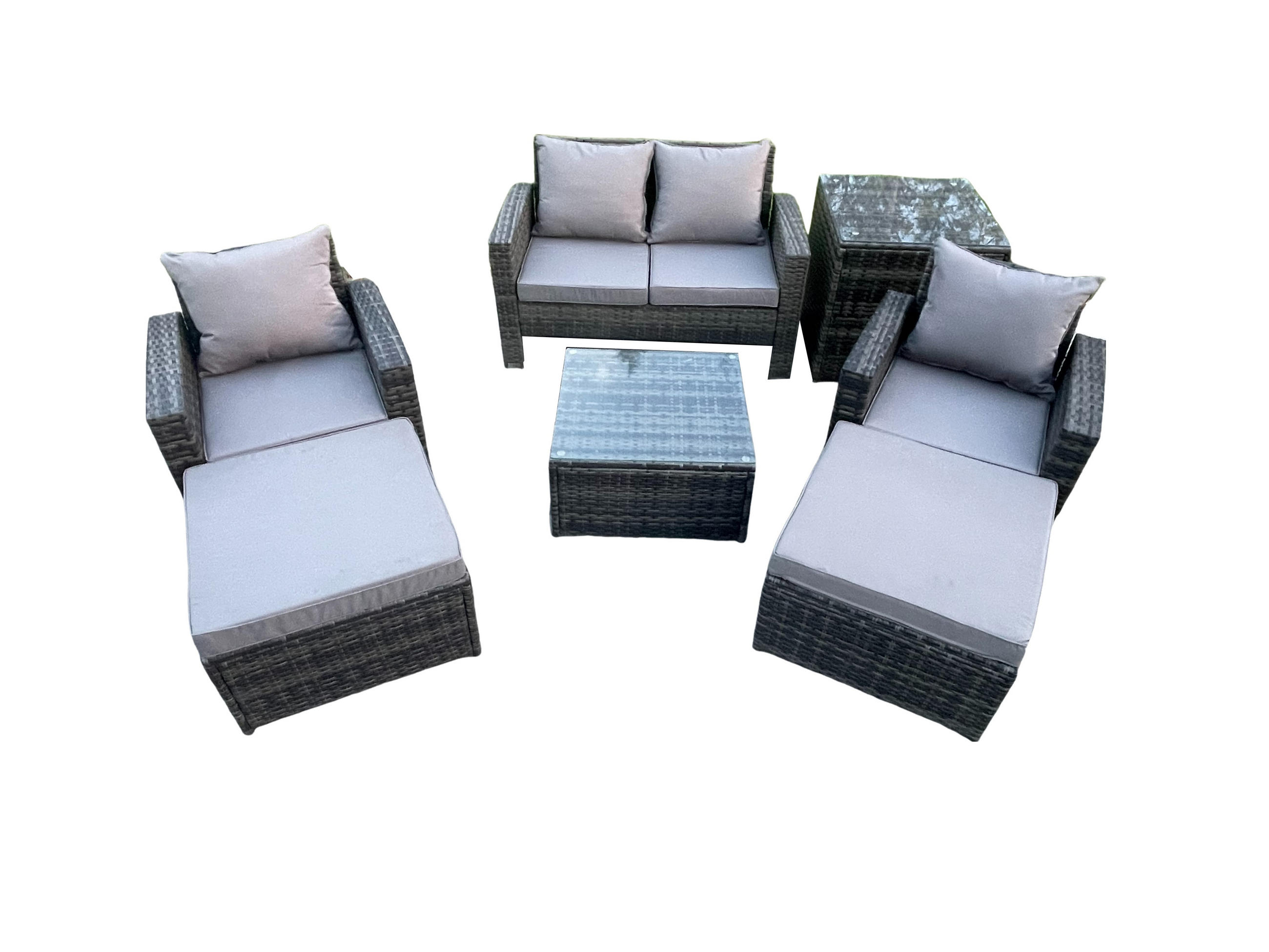 GARTENGARNITUR Polyrattan Dunkelgrau 6-Sitzer - Dunkelgrau, Metall - Fimous