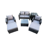 GARTENGARNITUR Polyrattan Dunkelgrau 6-Sitzer - Dunkelgrau, Metall - Fimous