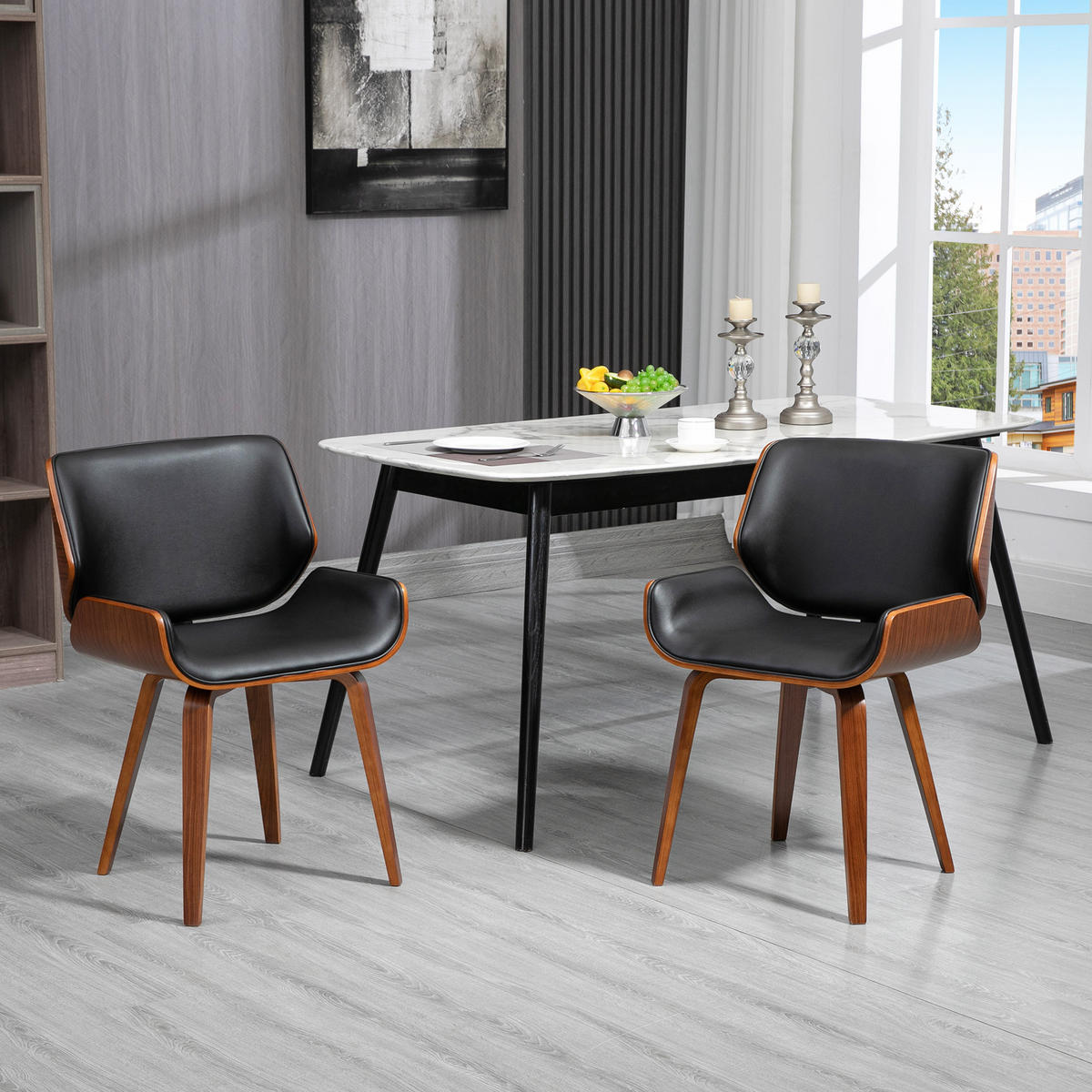 ARMLEHNSTUHL 2er-Set Schwarz 54.0/53.0/81.0 cm - Schwarz, Leder (53/81/54cm)