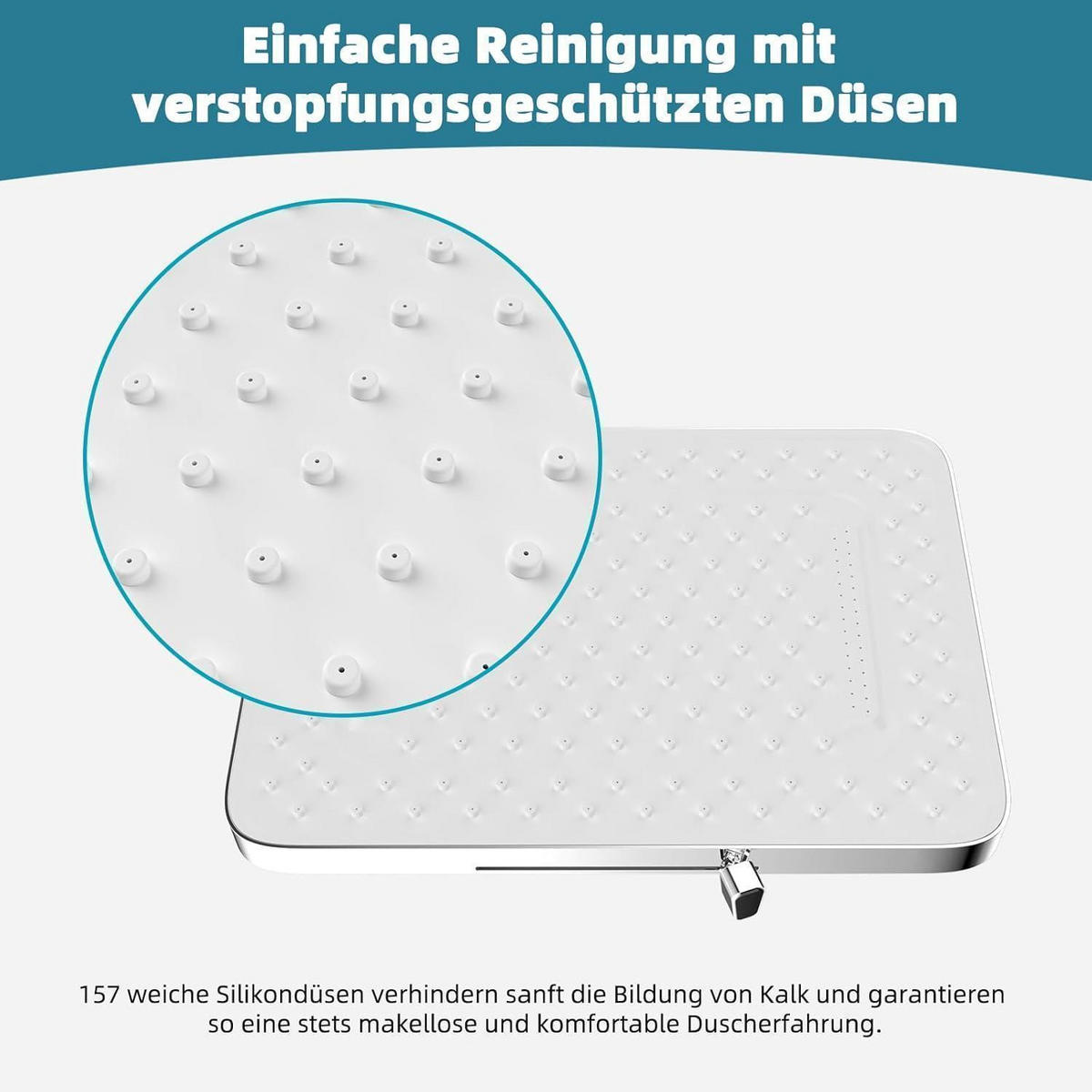 EINBAUDUSCHKOPF 13 Zoll Regenfall mit 5 Funktionen Weiß - Weiß, Metall (25/12.7/33cm)