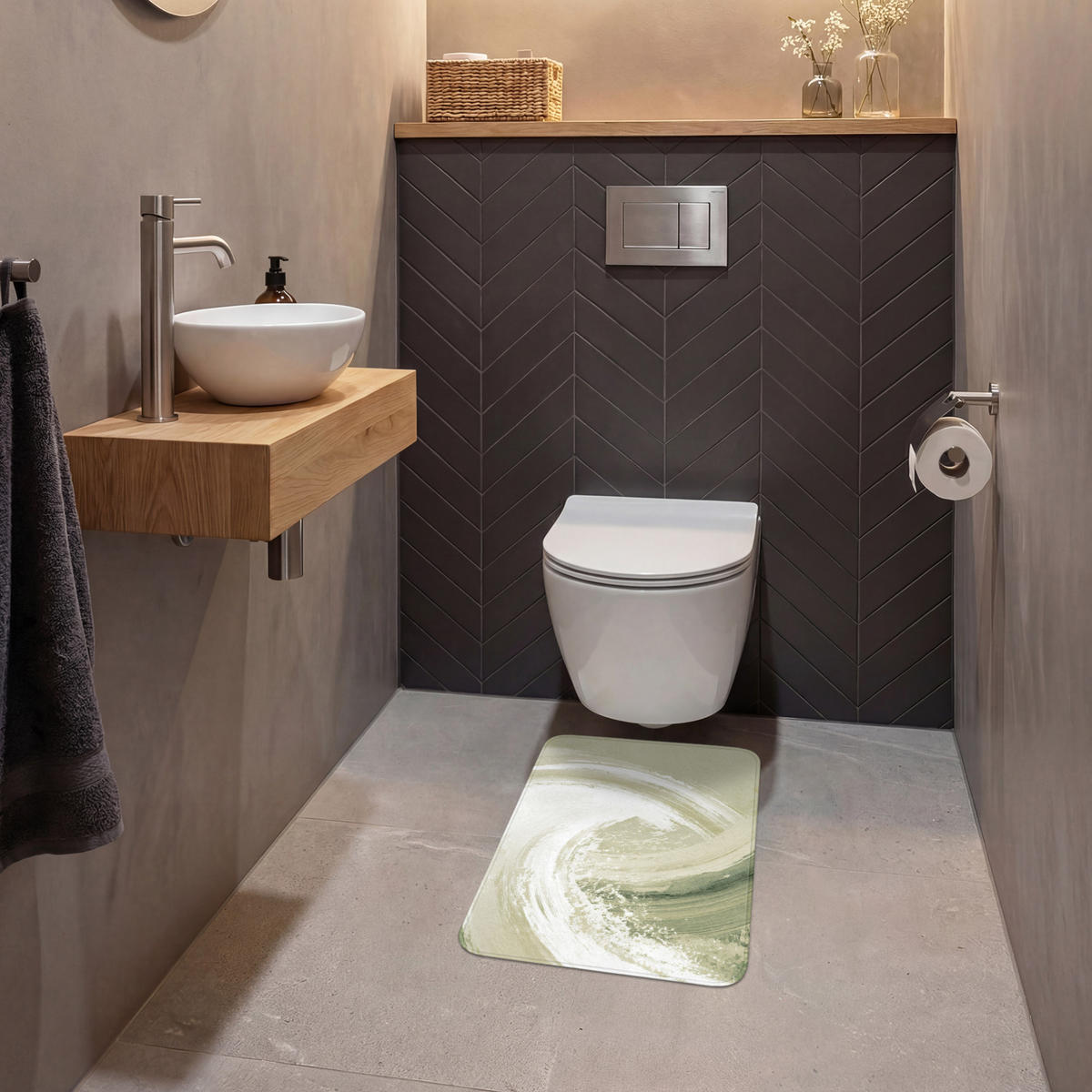 WC PŘEDLOŽKA Abstraktní - Tahy štětcem - Vlny - Zelená 40x60 cm - mátově zelená, textil/plast (40/1cm) - OnlyWow