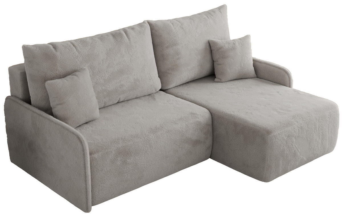ECKSCHLAFSOFA ARPA L Hellgrau Plüsch - rechts - Hellgrau/Schwarz, Kunststoff/Textil (150/198cm) - MKS