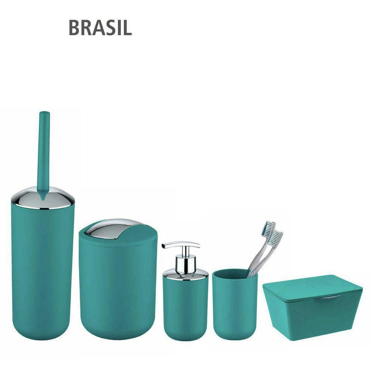 BÜRSTENBEHÄLTER türkis + WC-Bürste Brasil 10/10/37 cm - Blau, Kunststoff (10/37/10cm) - Wenko